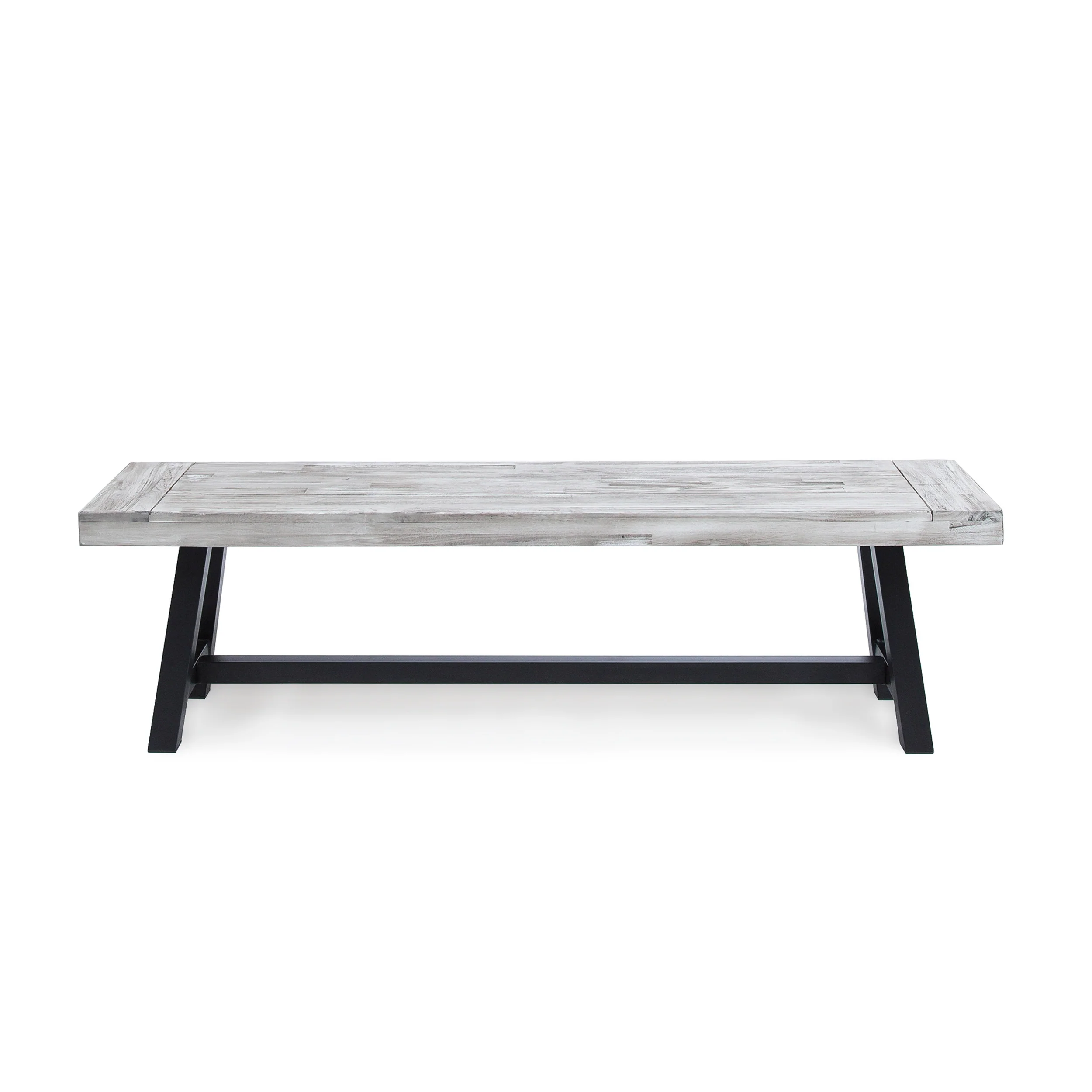 Bowman Outdoor Acacia Wood Dining Bench with Rustic Metal Finish Frame - furnishings
