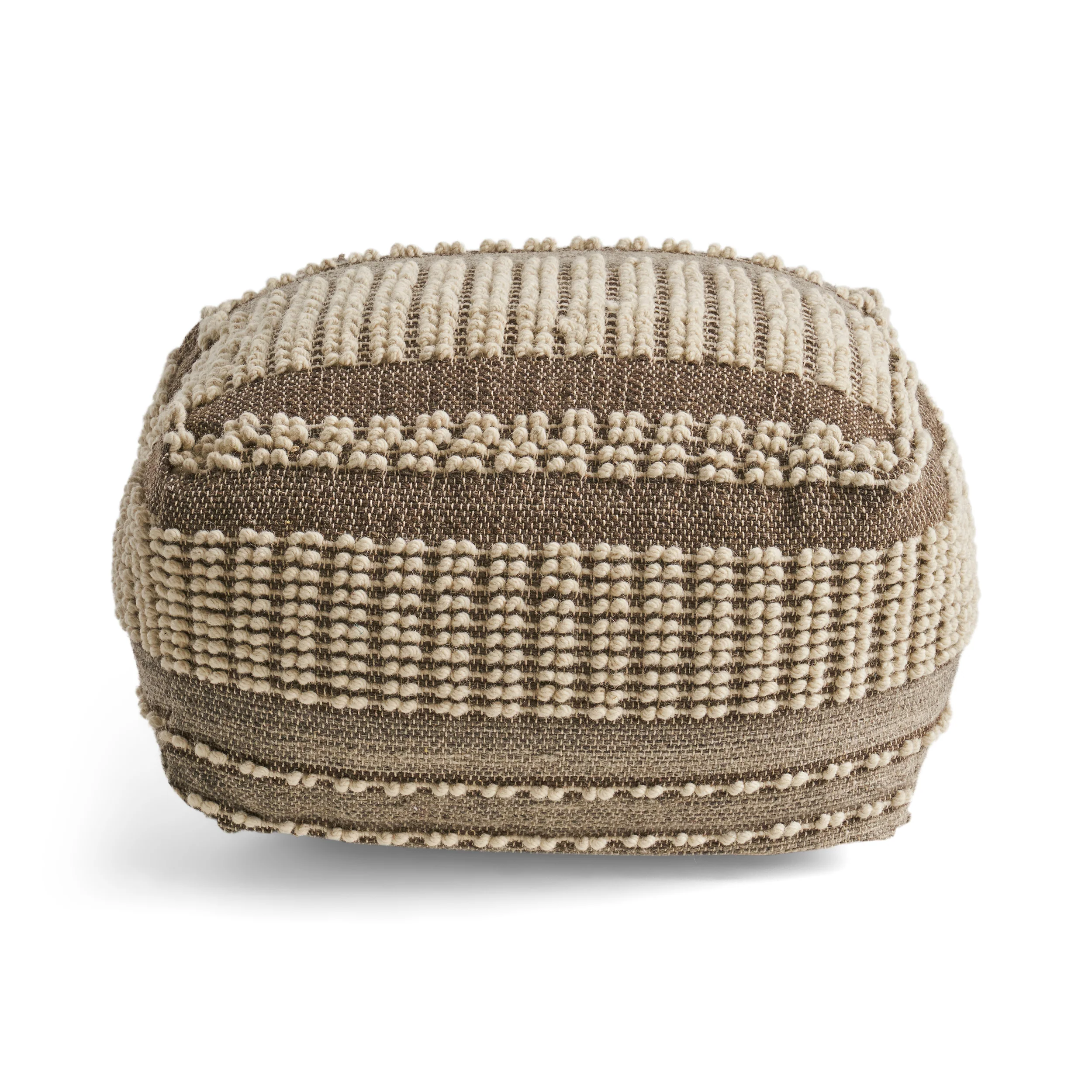 Amiriah Boho Wool and Cotton Ottoman Pouf - furnishings