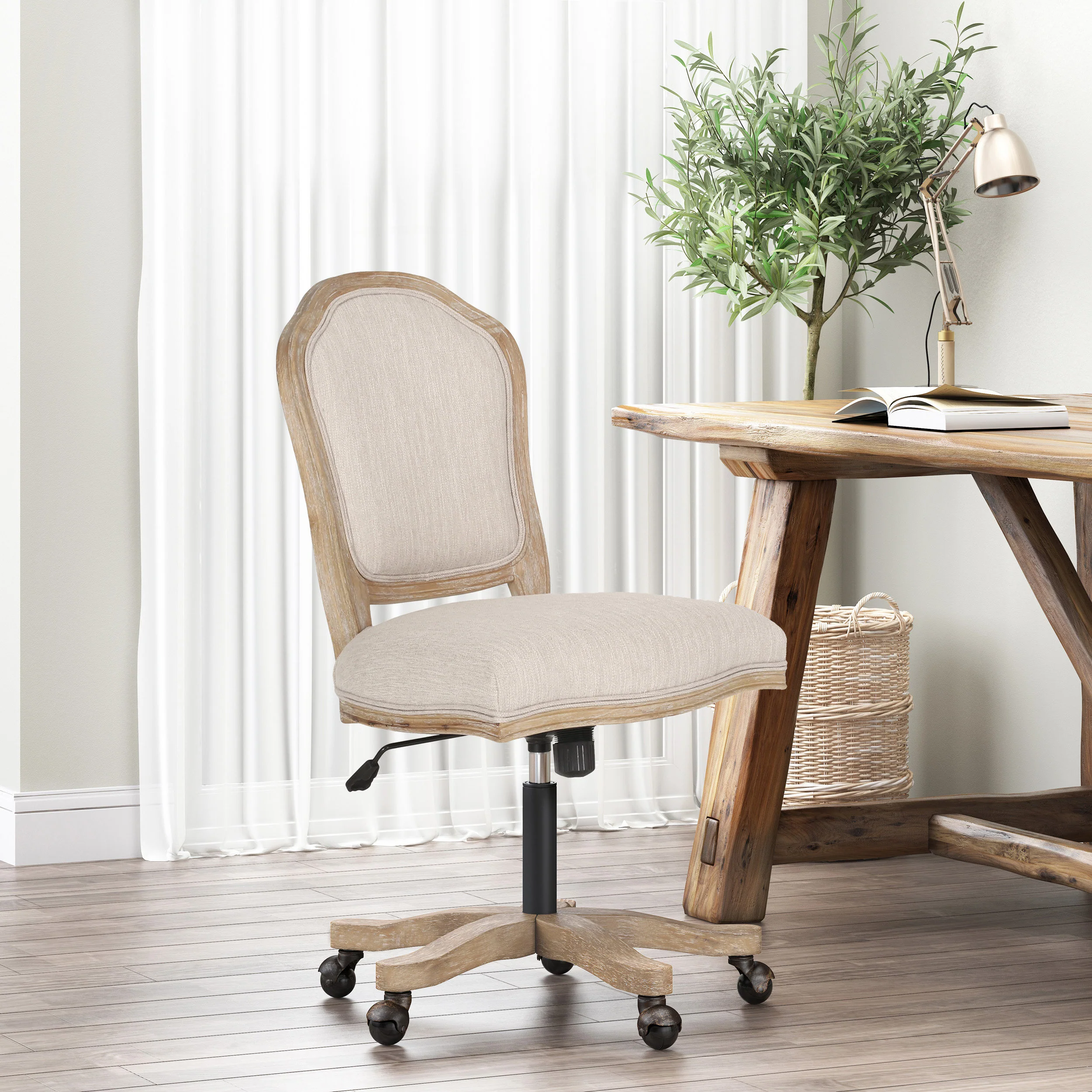 Oakes French Country Upholstered Swivel Office Chair - furnishings