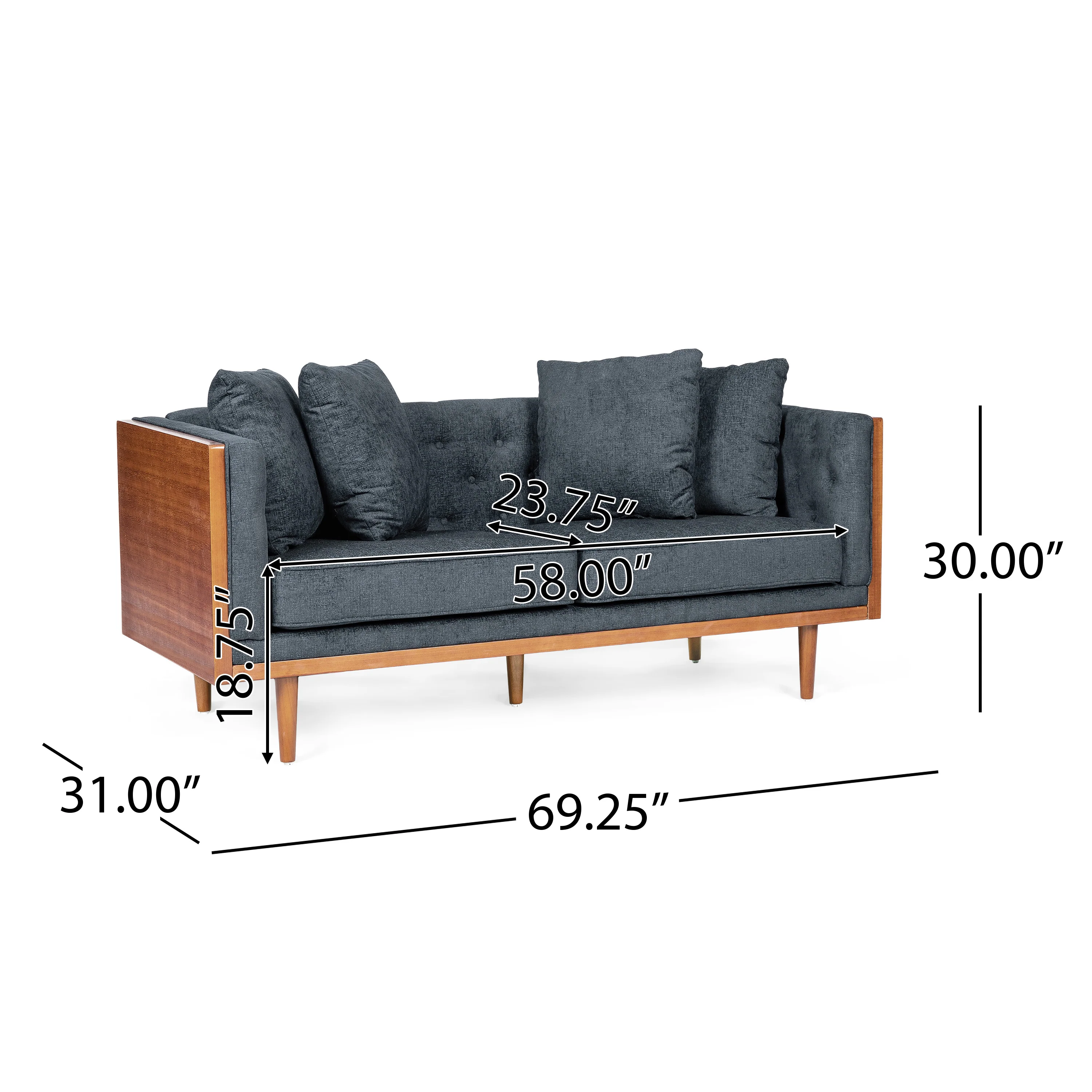 Cayuga Mid Century Modern Fabric Tufted Loveseat with Accent Pillows - furnishings