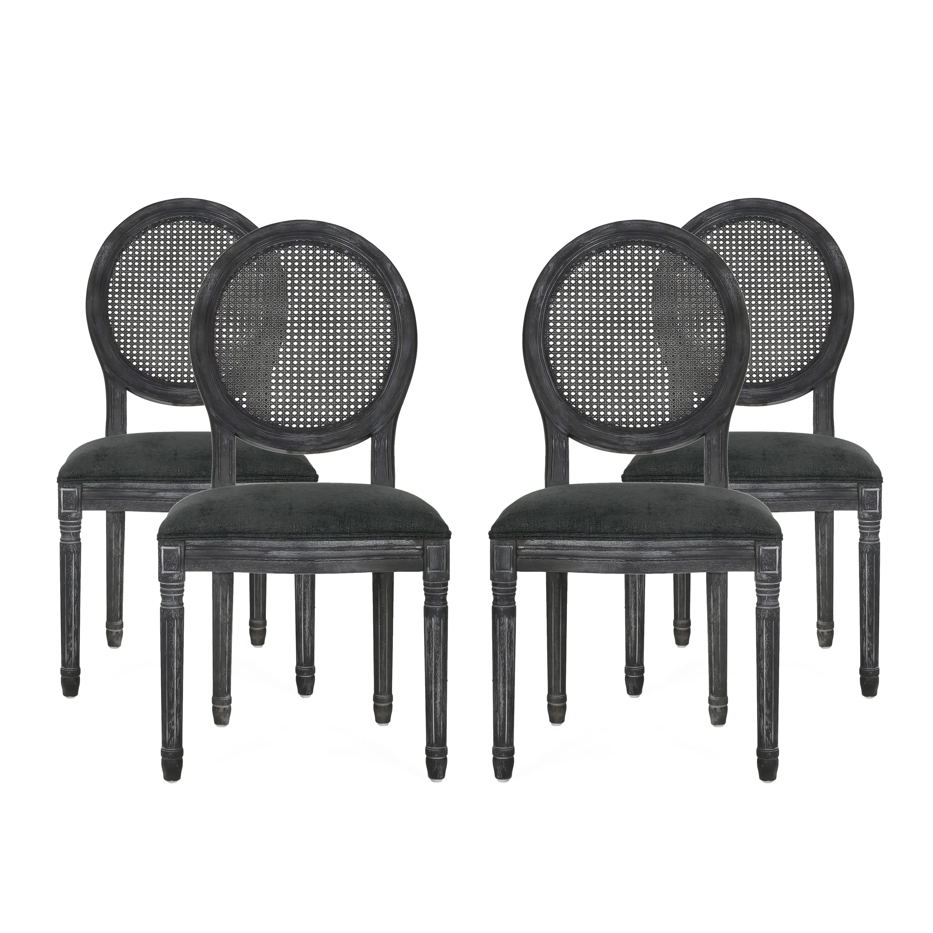 Lintz French Country Wood and Cane Upholstered Dining Chair, Set of 4 - furnishings