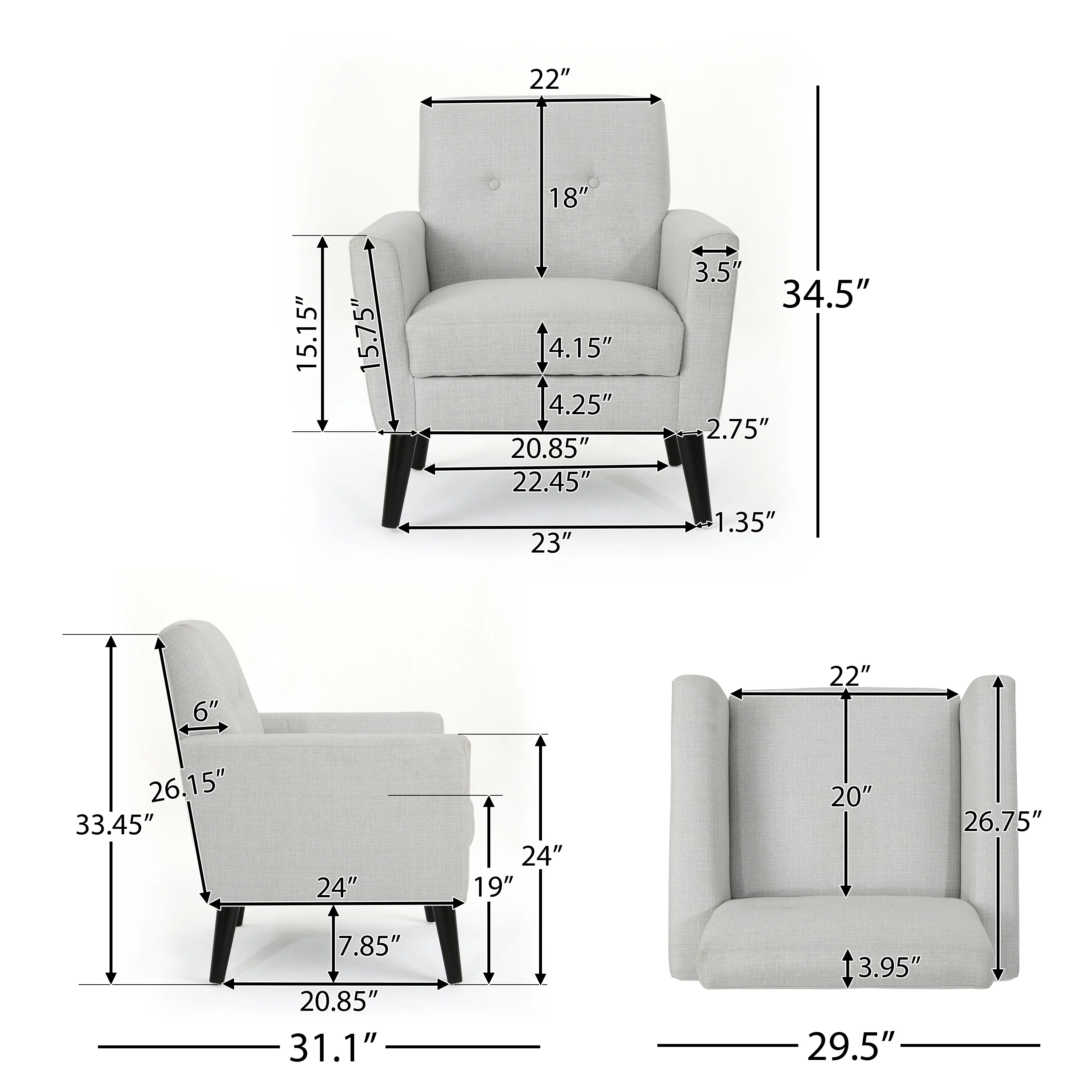 Sierra Mid Century Modern Button Tufted Upholstered Fabric Club Chair - furnishings