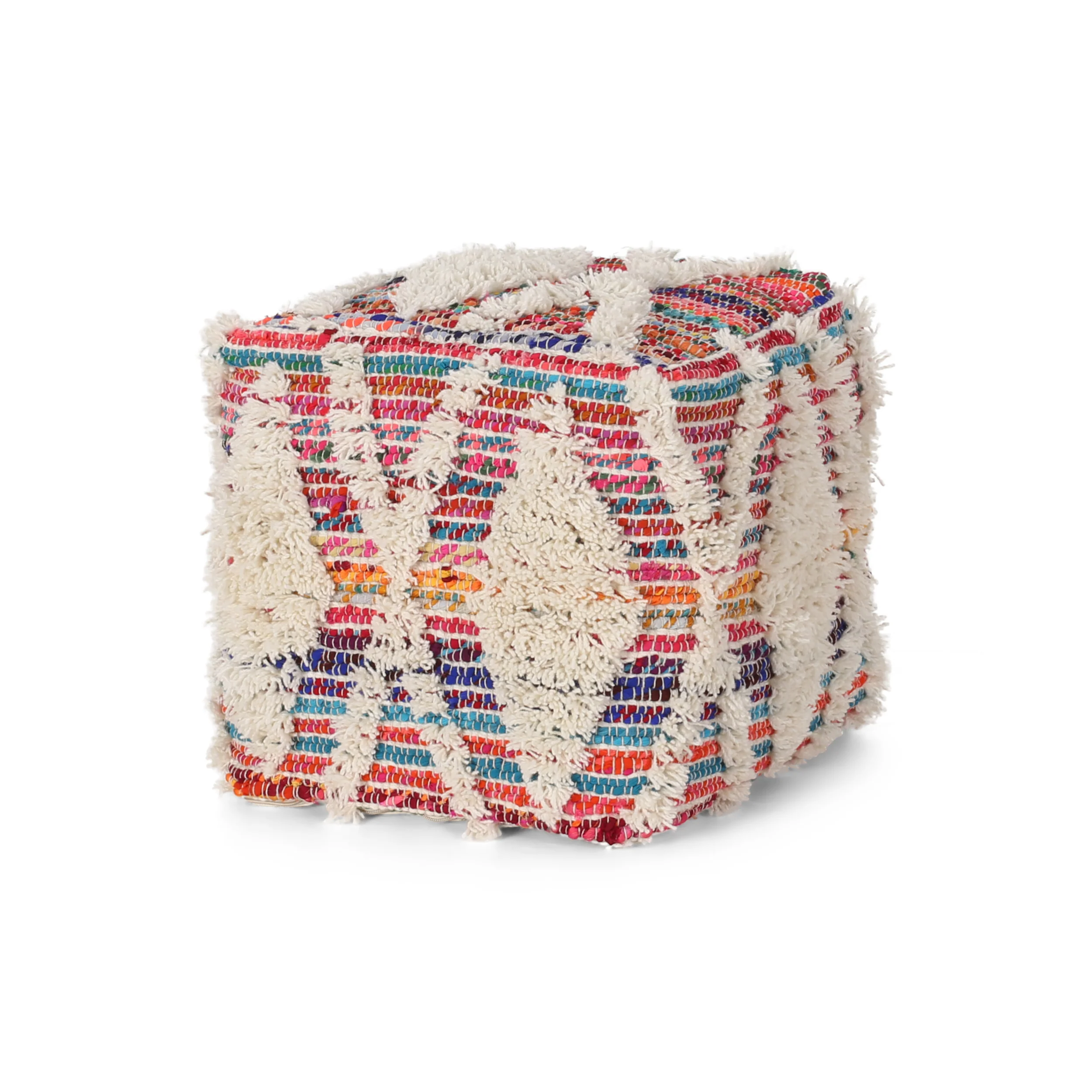 Etoney Boho Wool and Chindi Pouf - furnishings