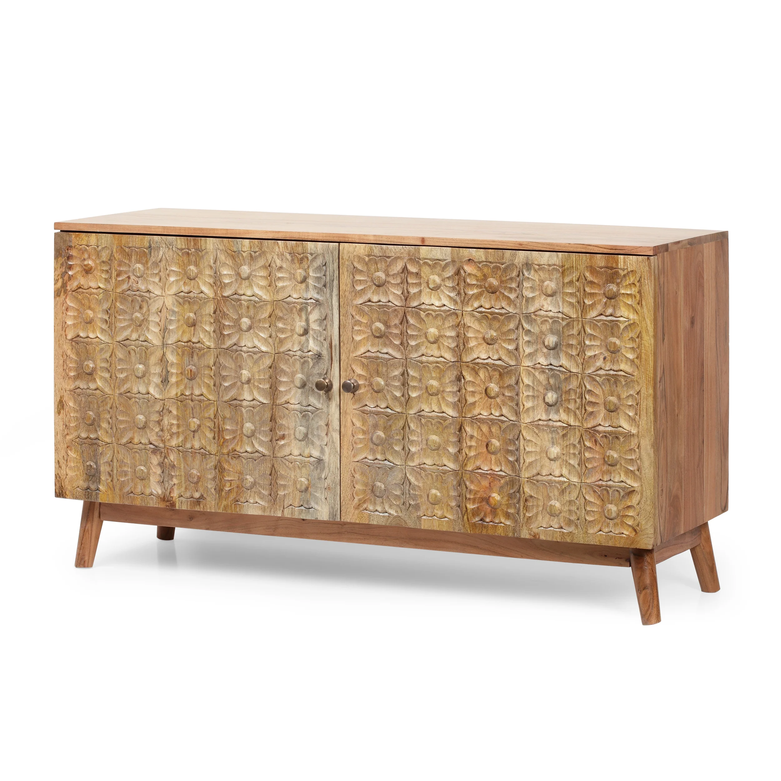 Lytle Handcrafted Boho Acacia Wood 2 Door Cabinet, Natural - furnishings