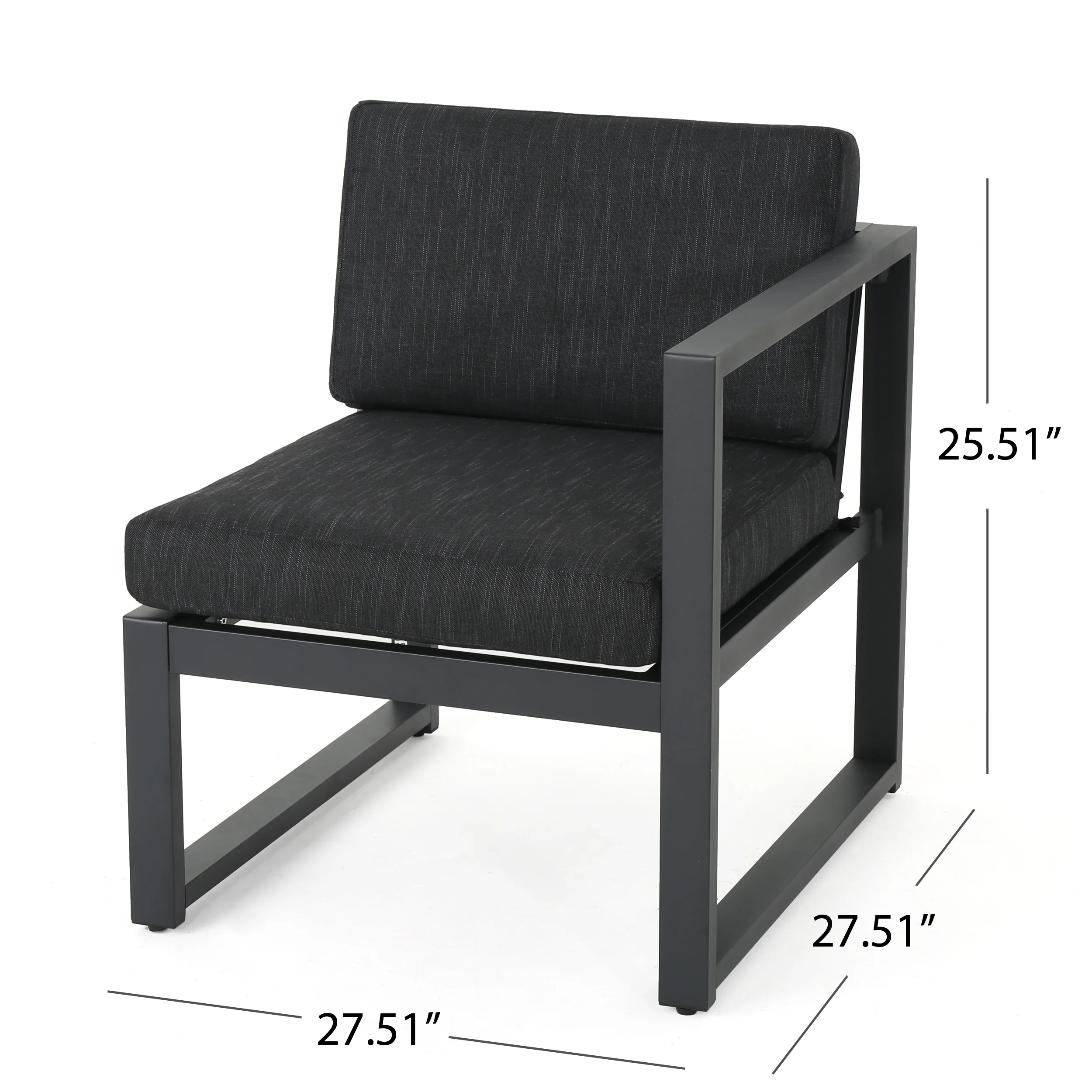 Nealie Modern Outdoor Dark Gray Aluminum Sectional Sofa Set with Black Cushions - furnishings