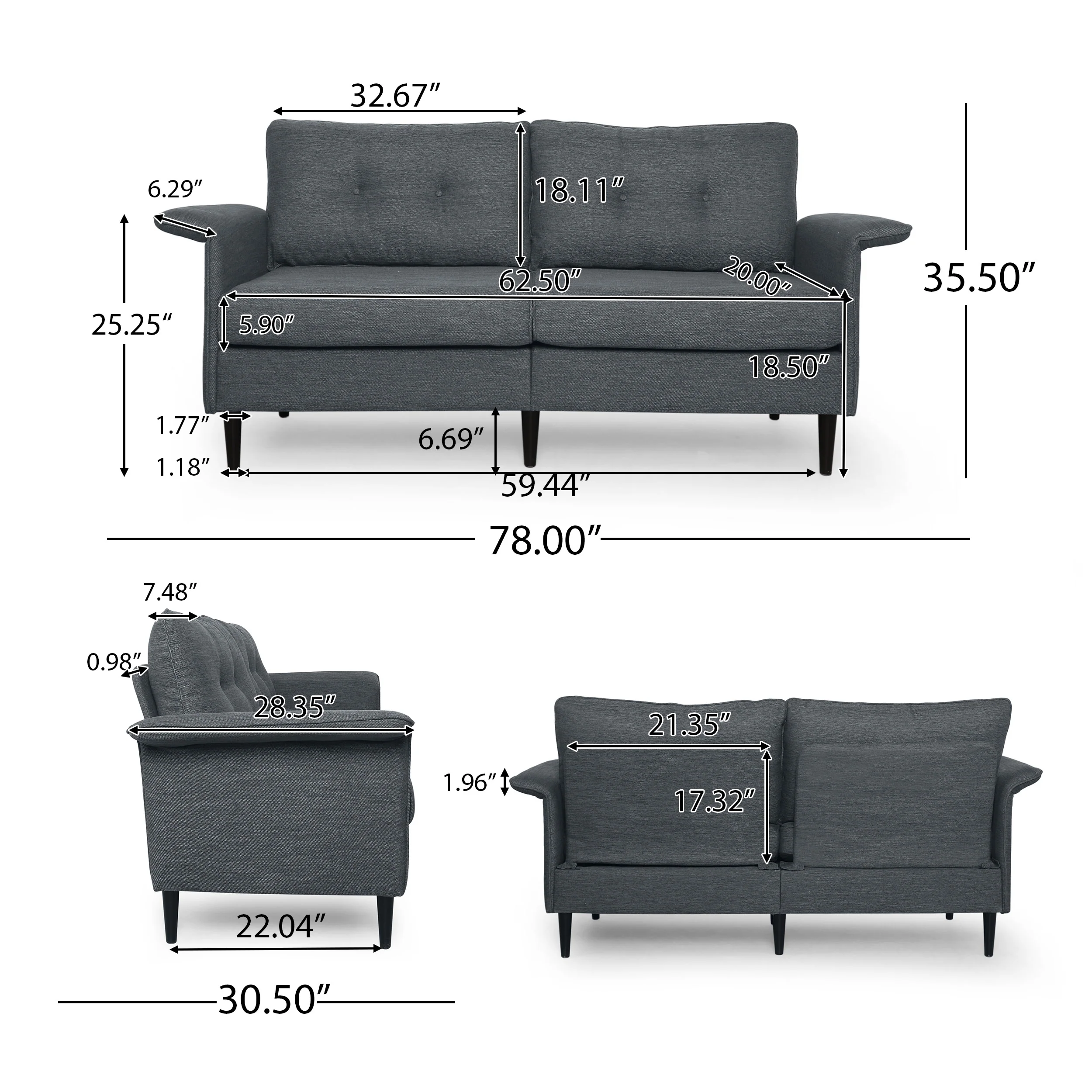 Charlotter Contemporary 3 Seater Sofa - furnishings