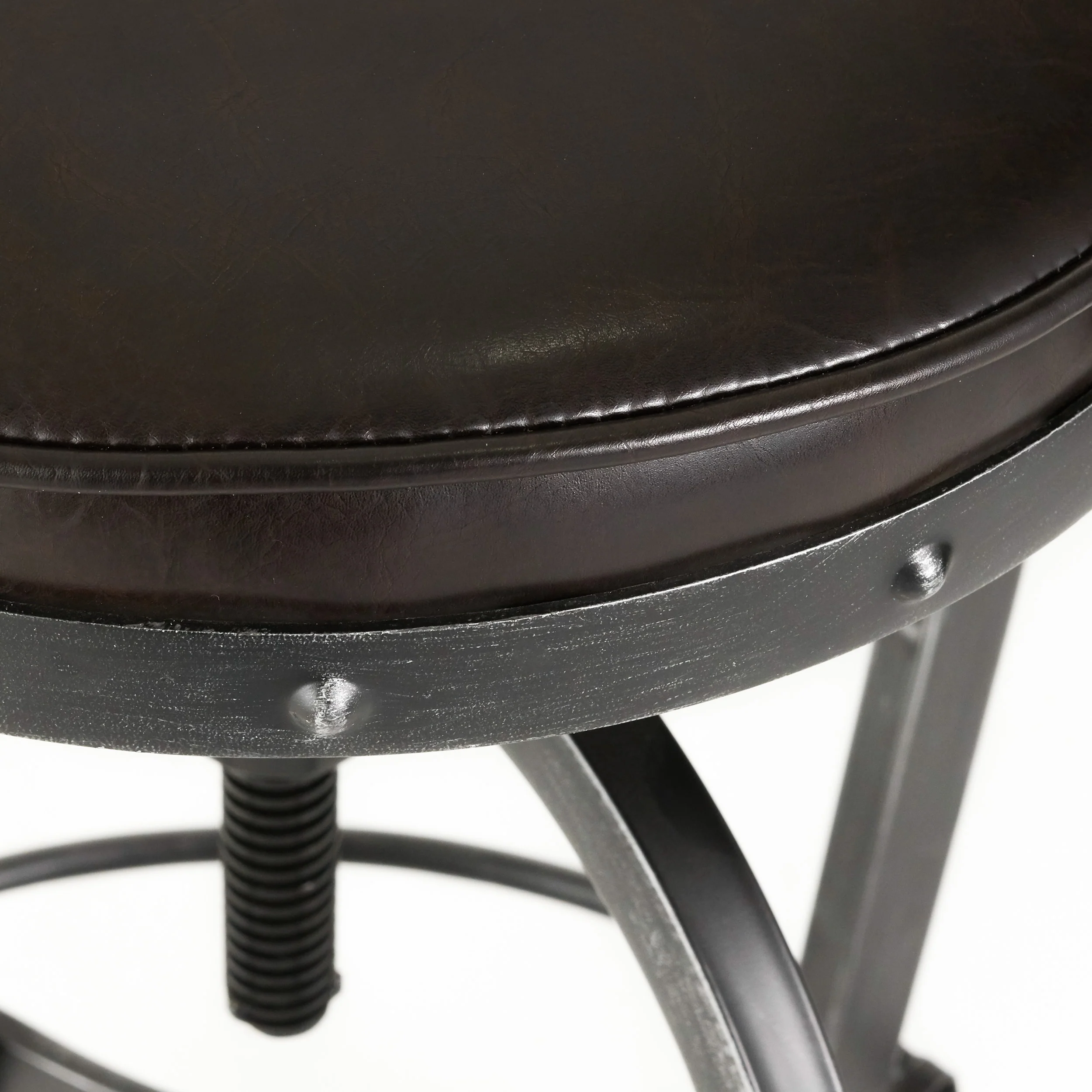 Dempsey Padded Brown Leather Iron Adjustable Swivel Bar Stool - furnishings