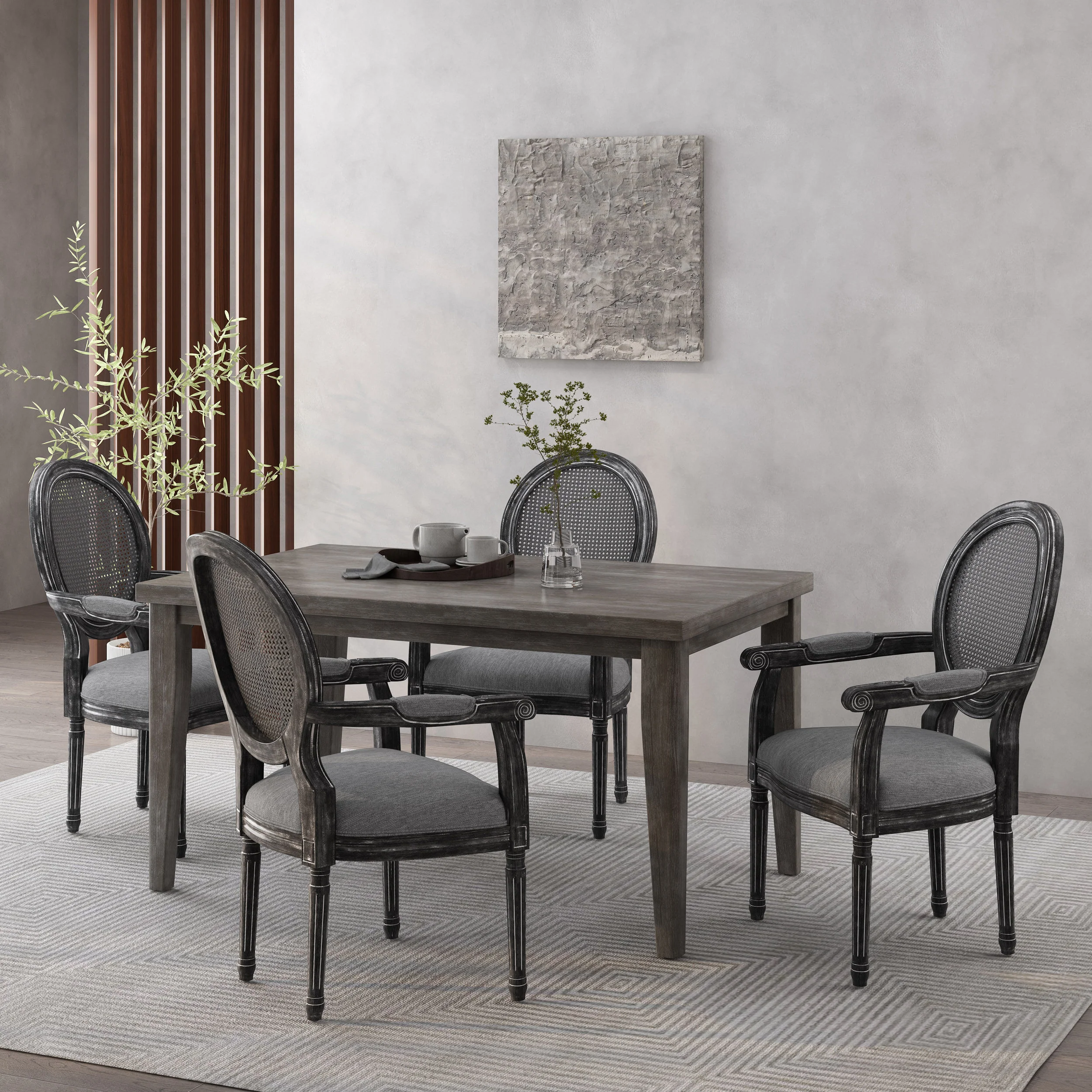 Aisenbrey French Country Wood and Cane Upholstered Dining Chair - furnishings