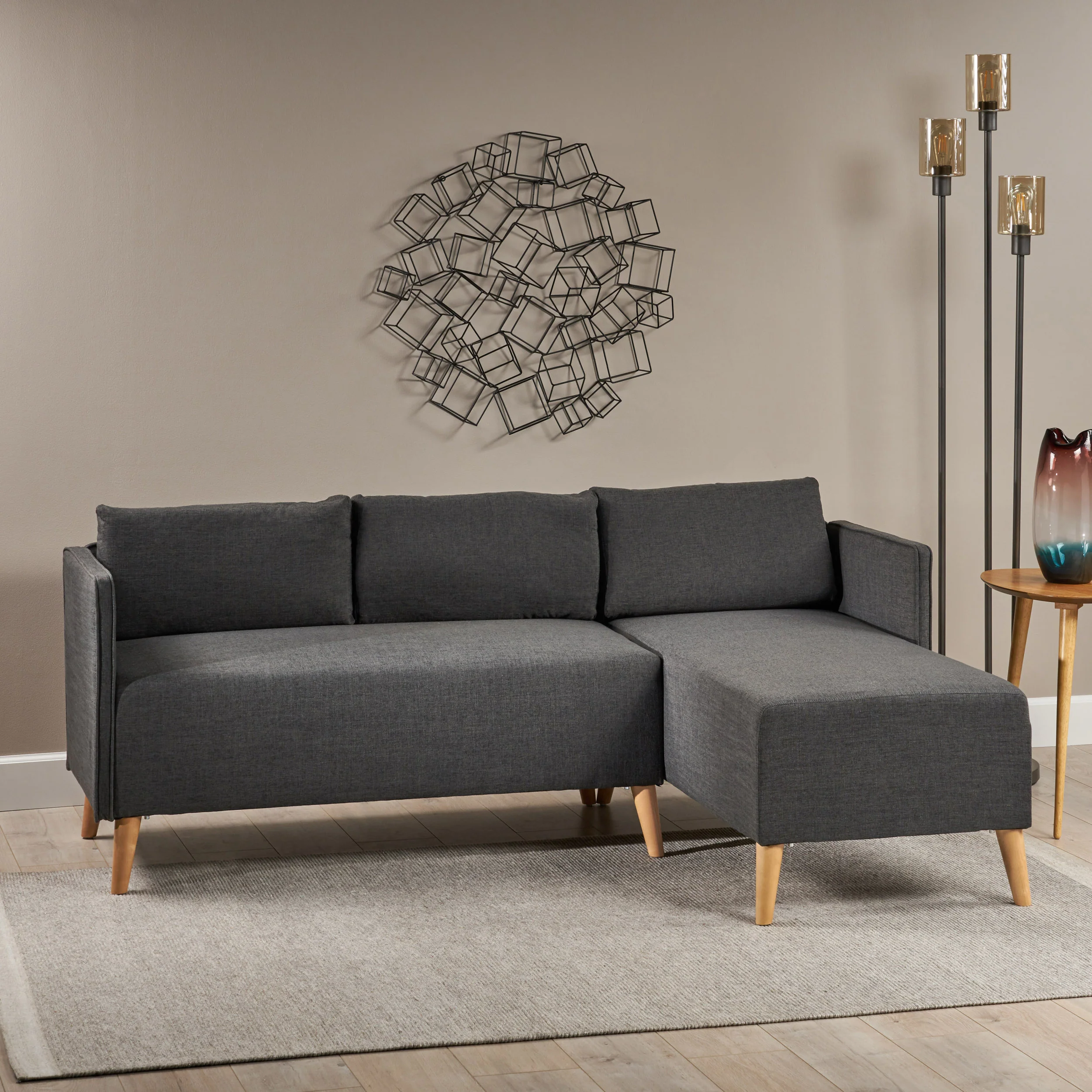 Andresen Mid Century Modern Fabric Chaise Sectional - furnishings