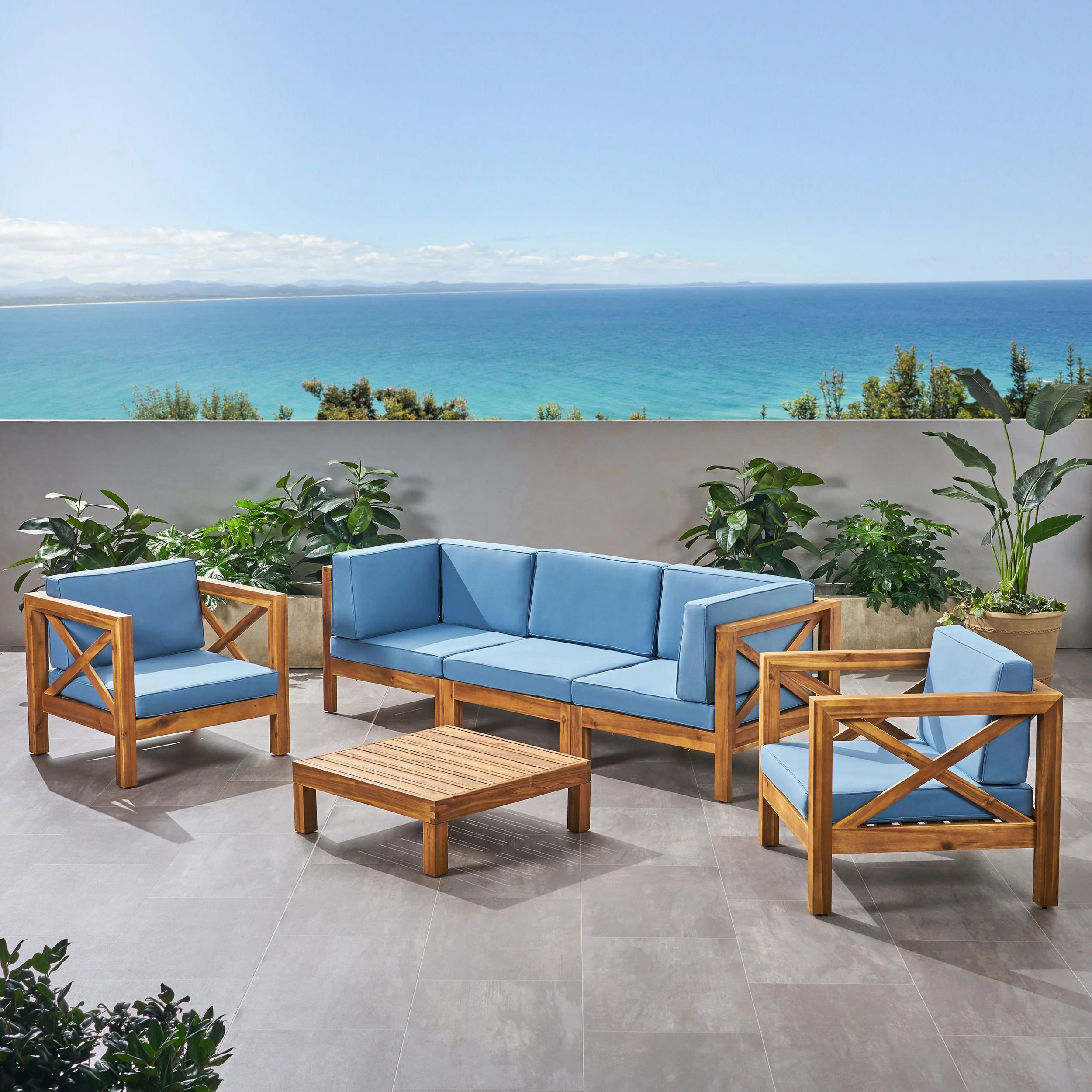 Morgan Outdoor 5 Seater Acacia Wood Sofa Chat Set - furnishings