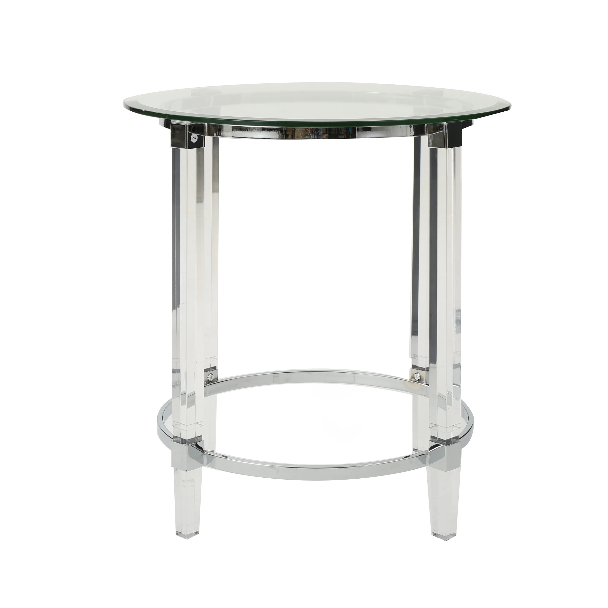 Orson See Through Clear Acrylic & Glass Round End Table - furnishings