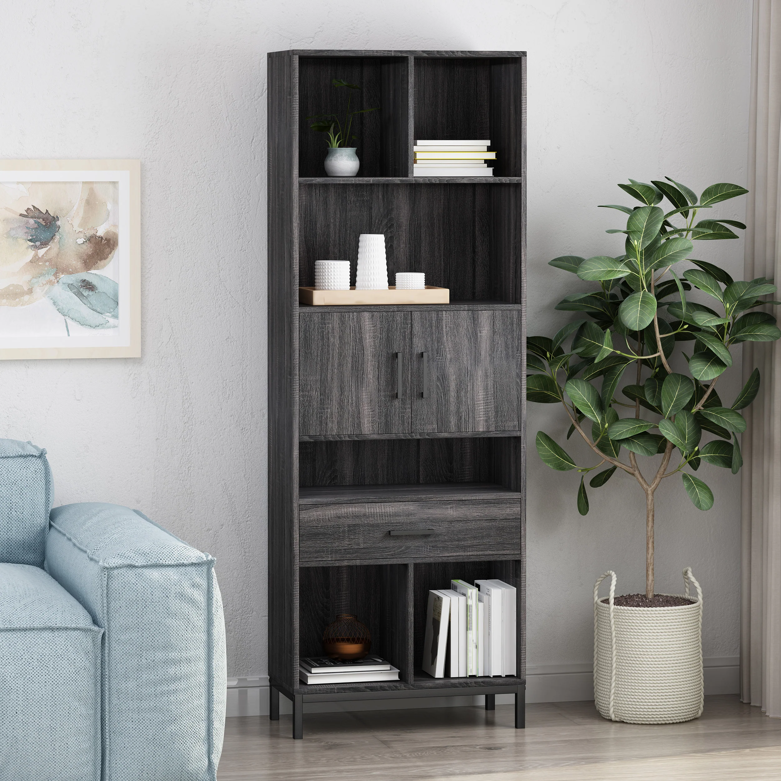 Abriel Bookcase with Storage Cabinet & Drawer - furnishings
