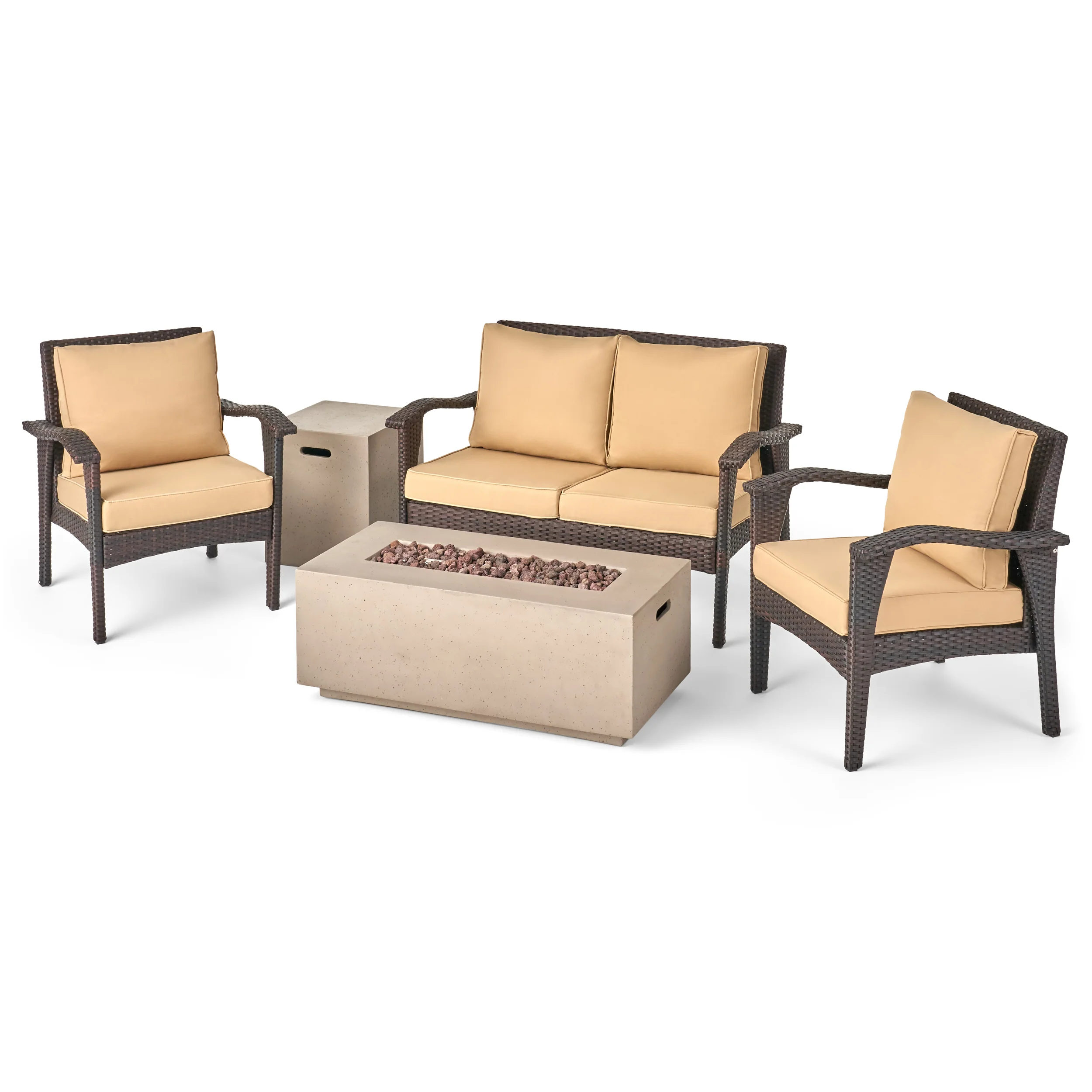 Alanny Outdoor 4 Seater Wicker Chat Set with Fire Pit - furnishings