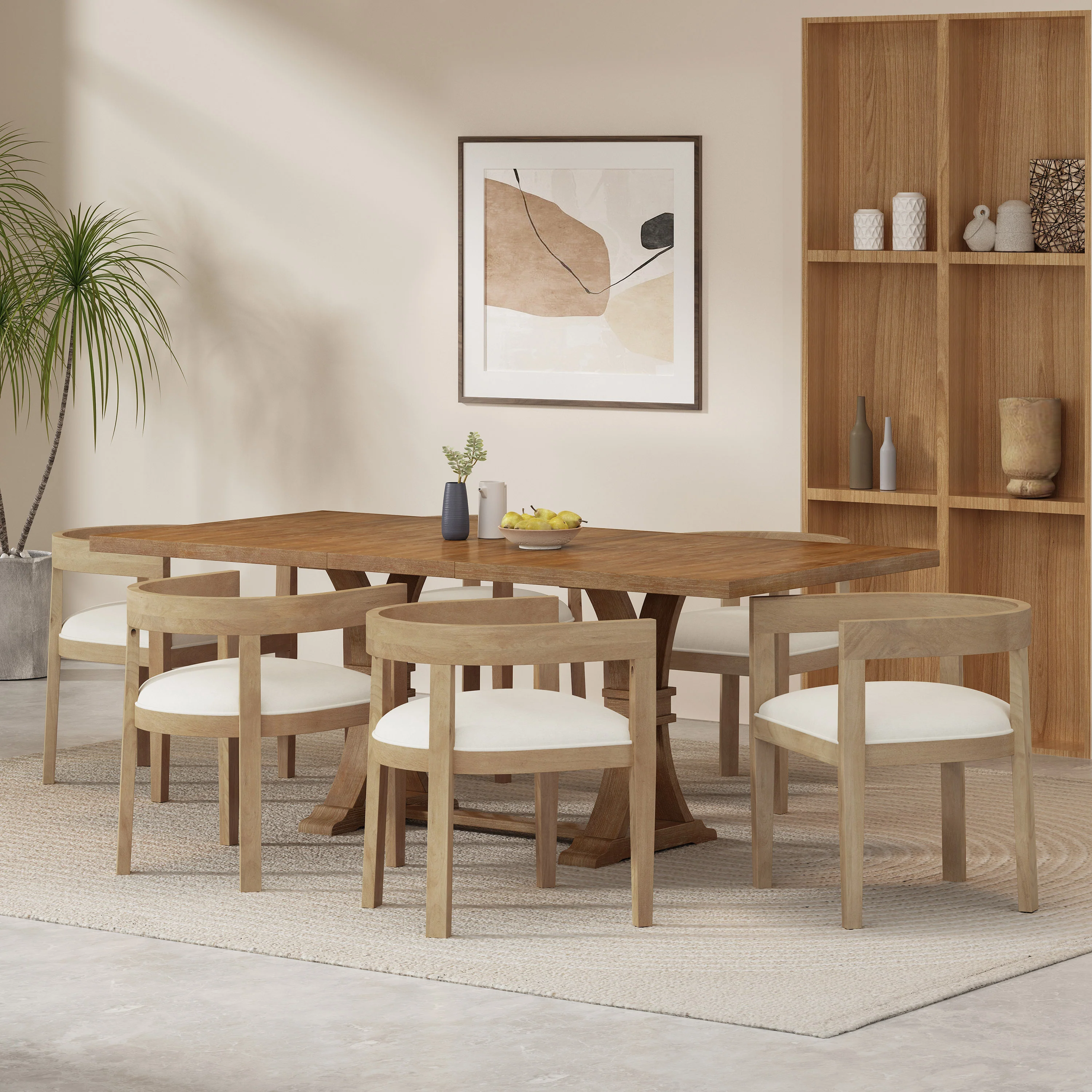 Ladieu Fabric Upholstered Wood 7 Piece Dining Set - furnishings