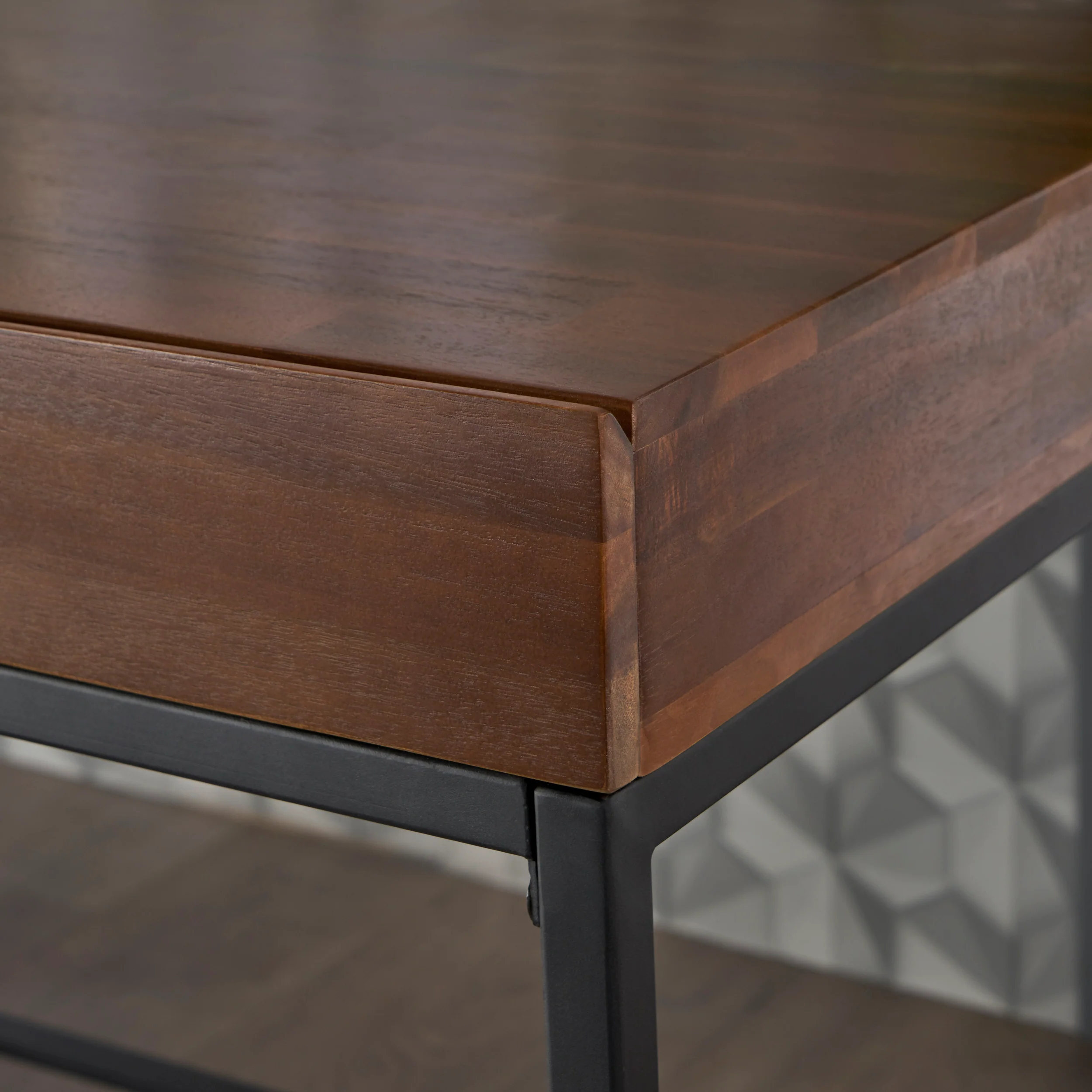 Elrod Industrial Dark Oak Acacia Wood Storage Side Table and Desk Set - furnishings