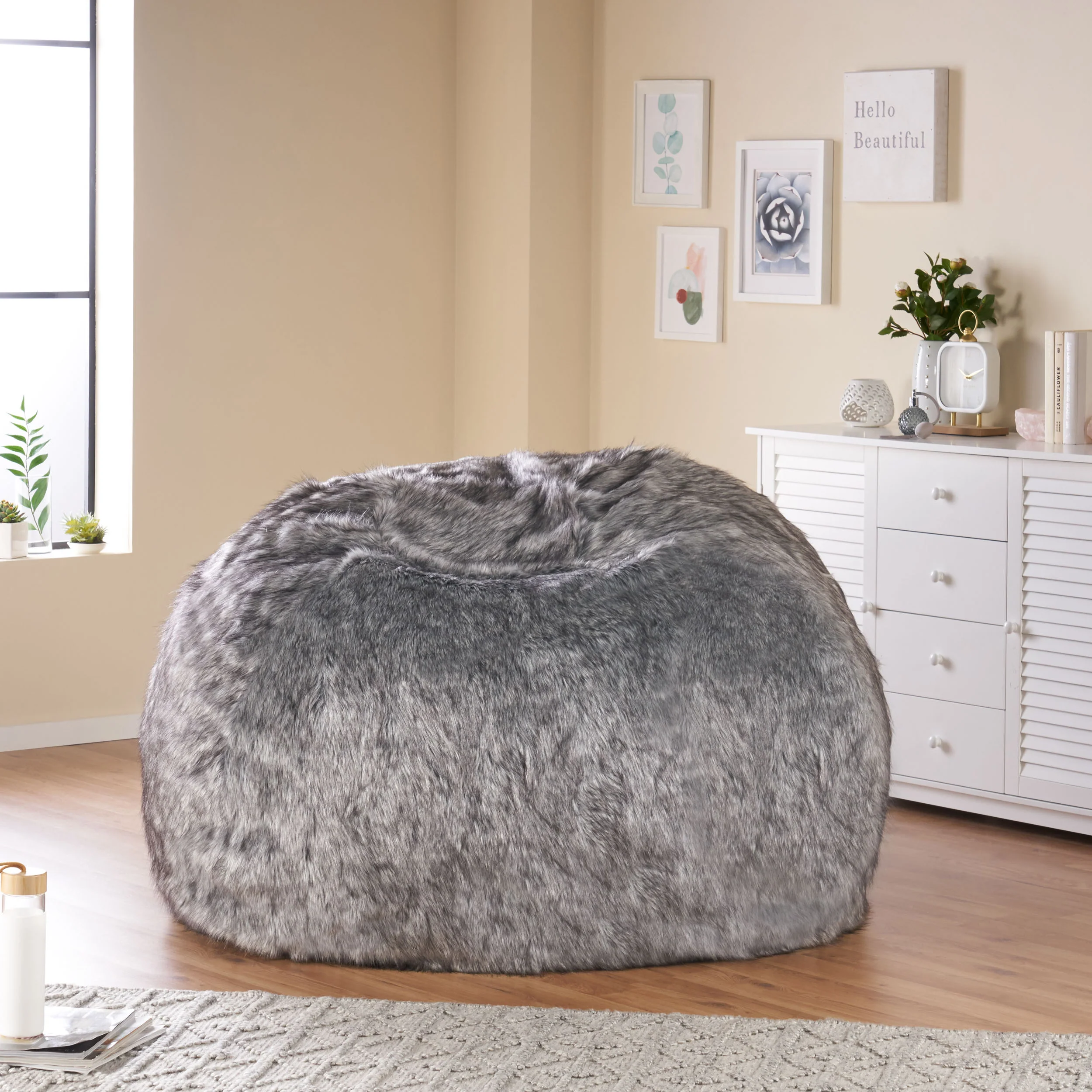 Terrell Schley Modern Glam 5 Foot Short Faux Fur Bean Bag - furnishings