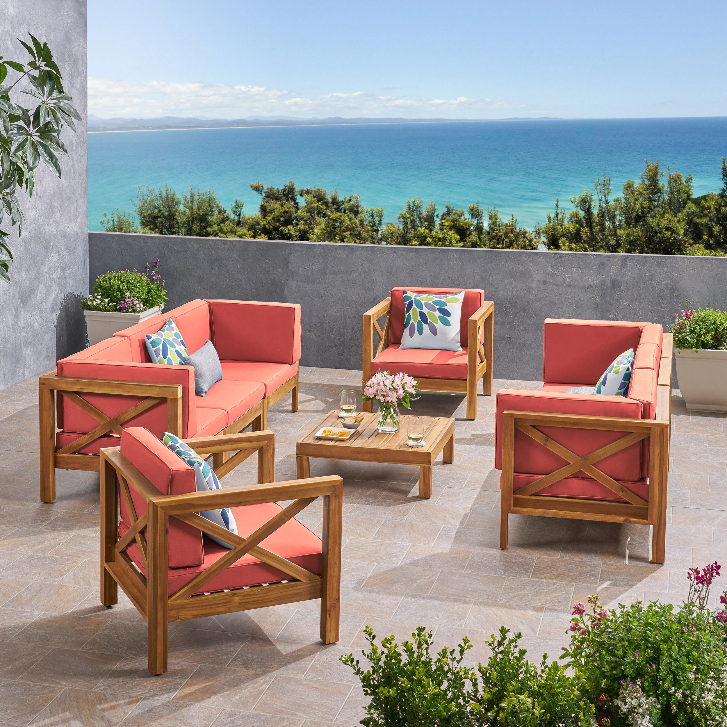 Morgan Outdoor 8 Seater Acacia Wood Sofa and Club Chair Set - furnishings
