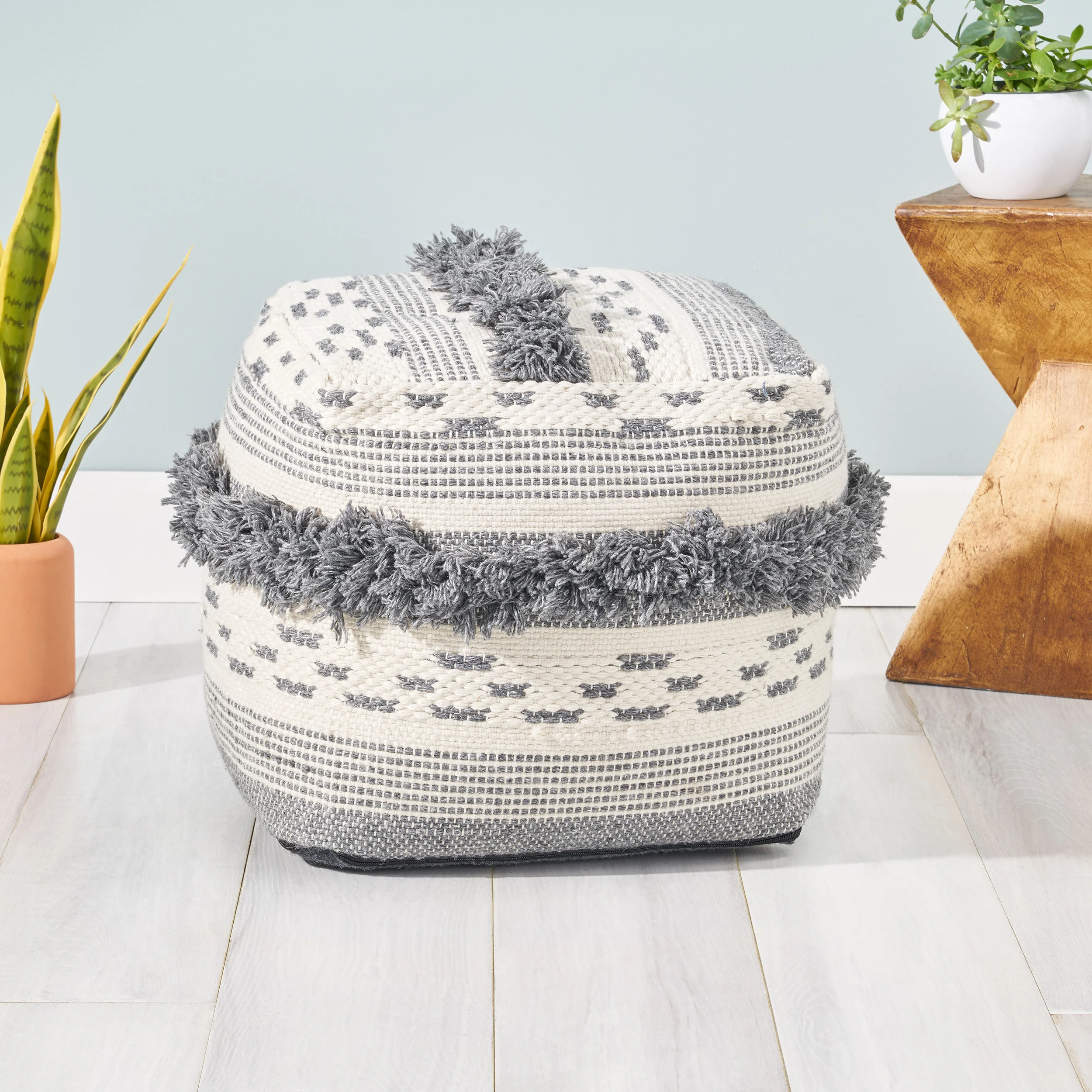 Evanora Contemporary Faux Yarn Pouf Ottoman - furnishings