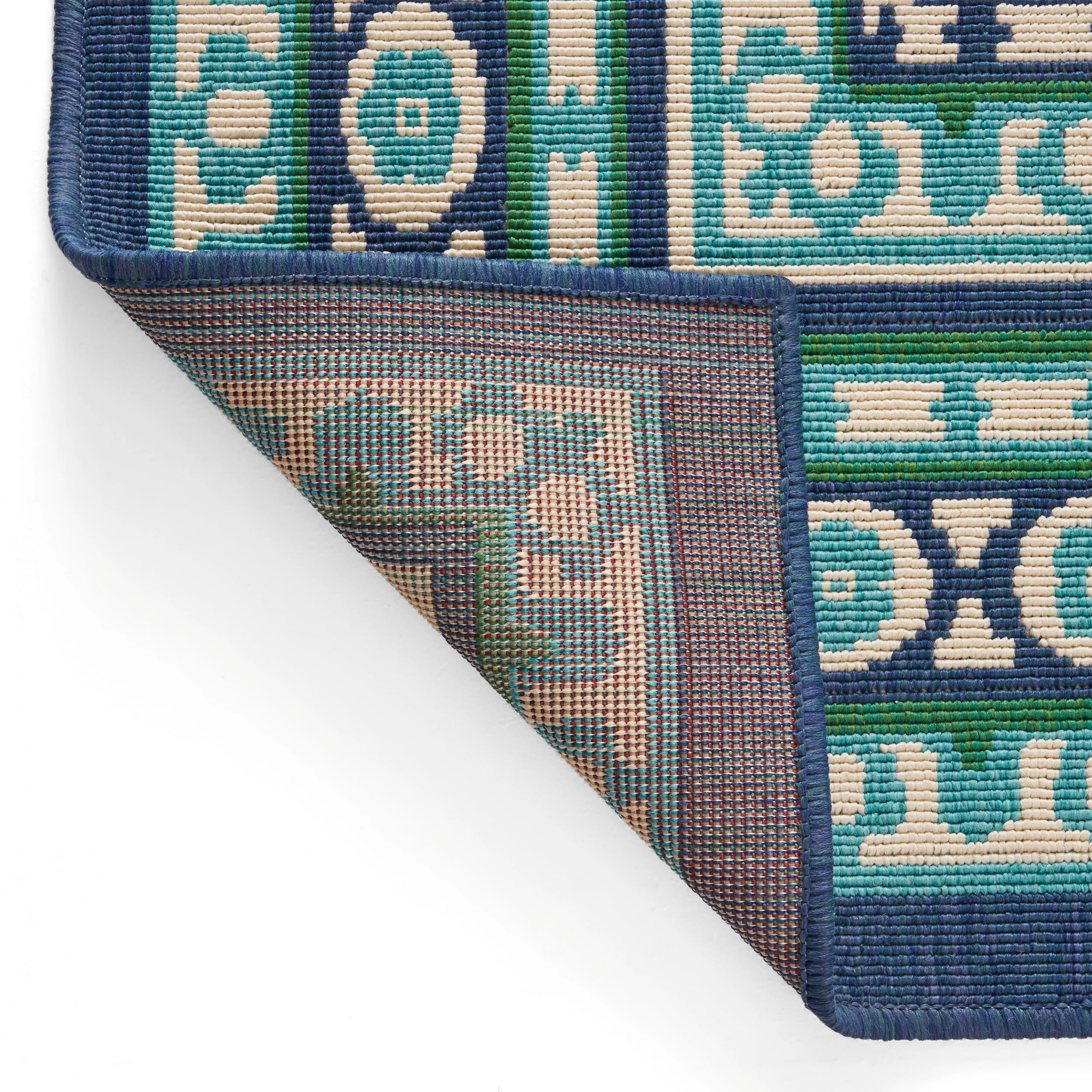 Reid Indoor/Outdoor Border Area Rug, Navy and Green - furnishings