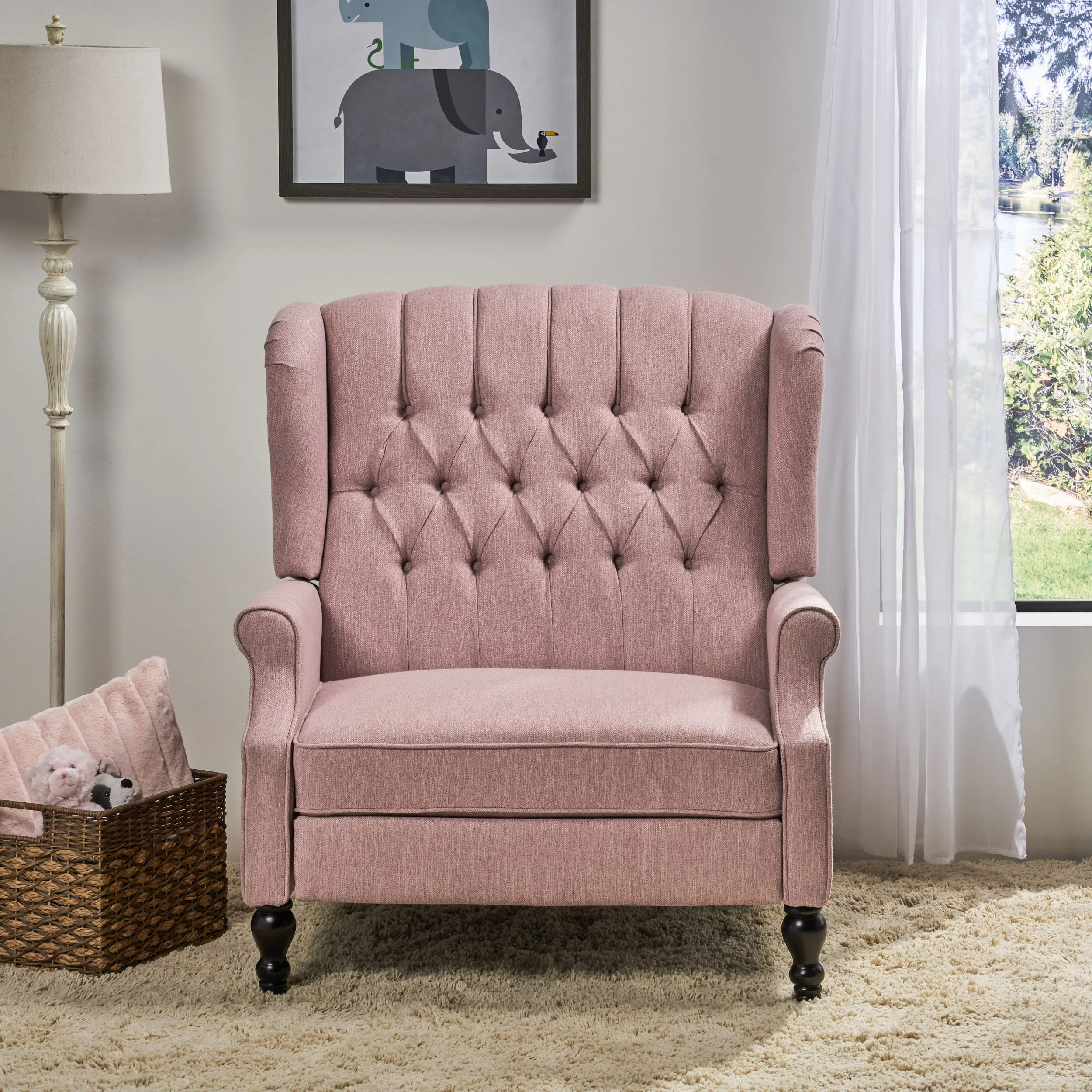 Salome Oversized Tufted Wingback Fabric Push Back Recliner - furnishings
