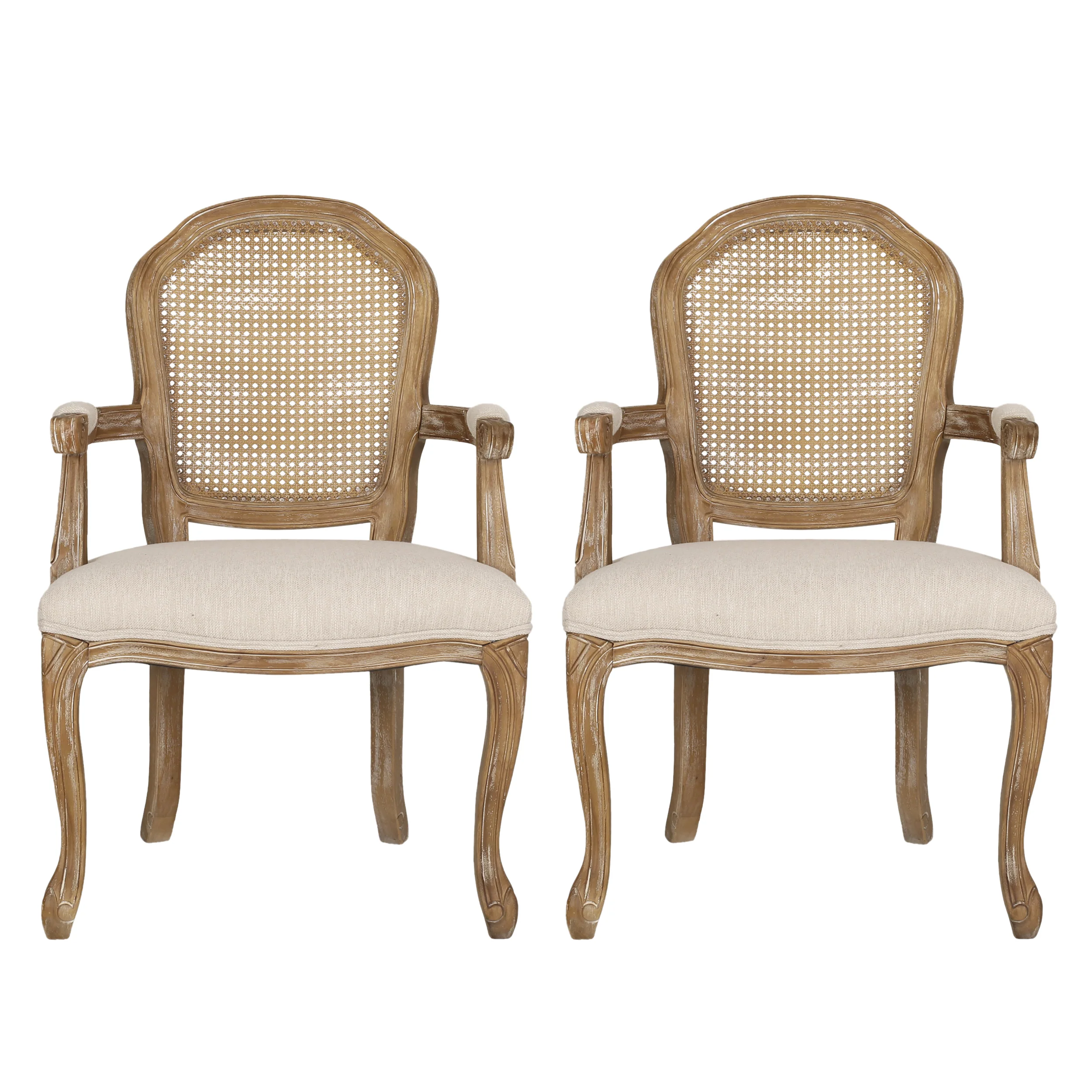 Mariette French Country Wood and Cane Upholstered Dining Chair, Set of 2 - furnishings