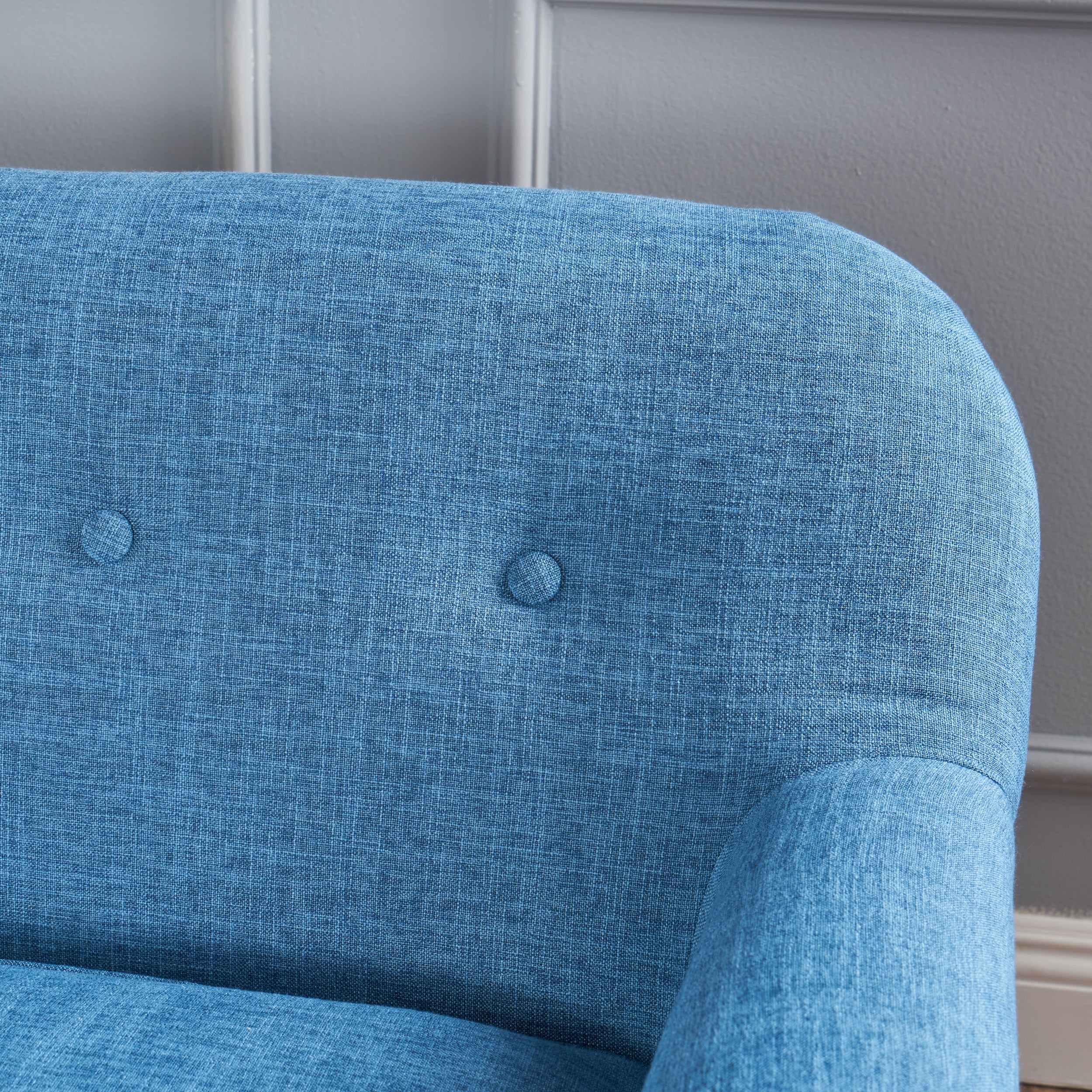 Mia Mid-Century Modern Button Tufted Fabric Upholstered Loveseat w/ Tapered Legs - furnishings