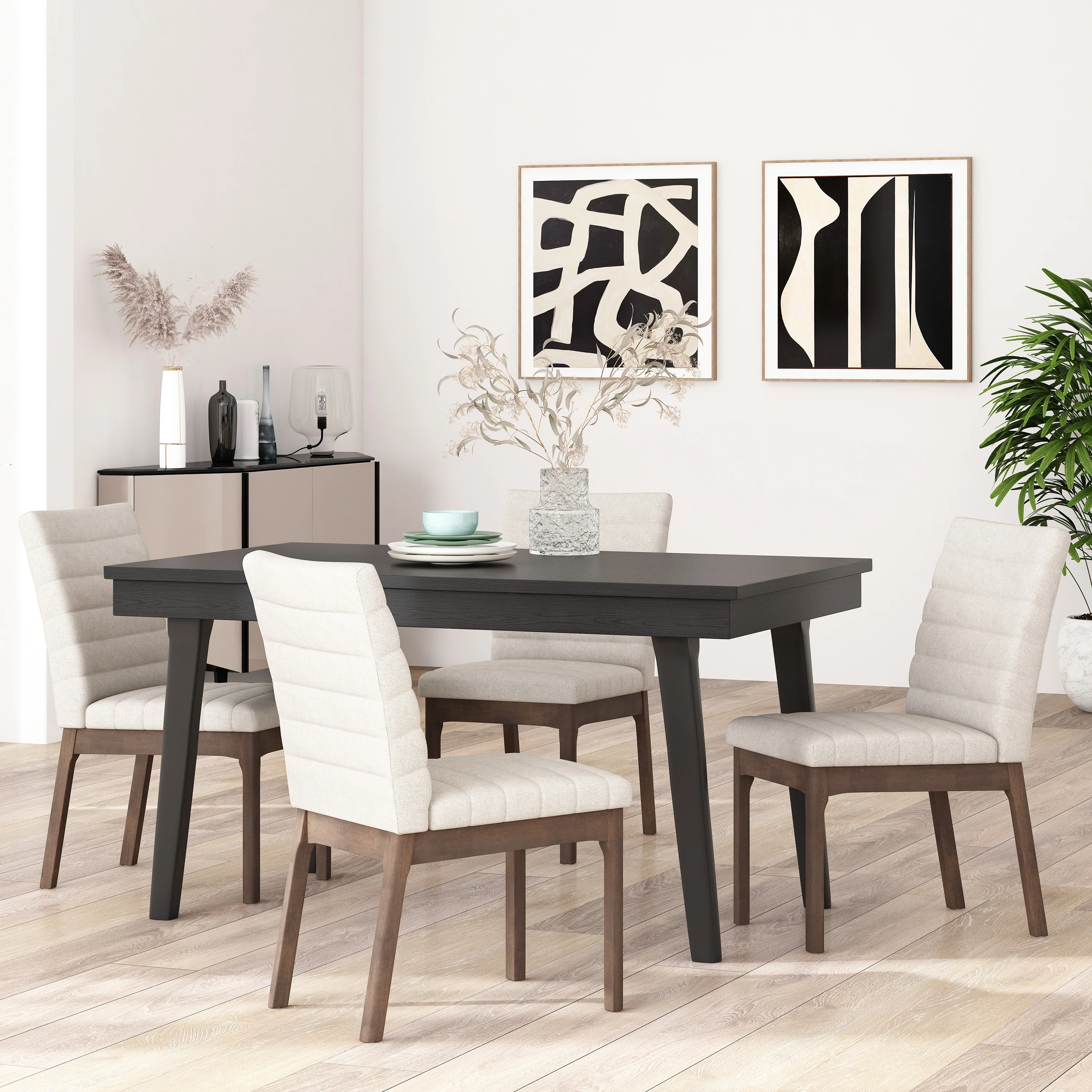 Elisson Mid Century Modern Channel Stitch Dining Chairs, Set of 4 - furnishings
