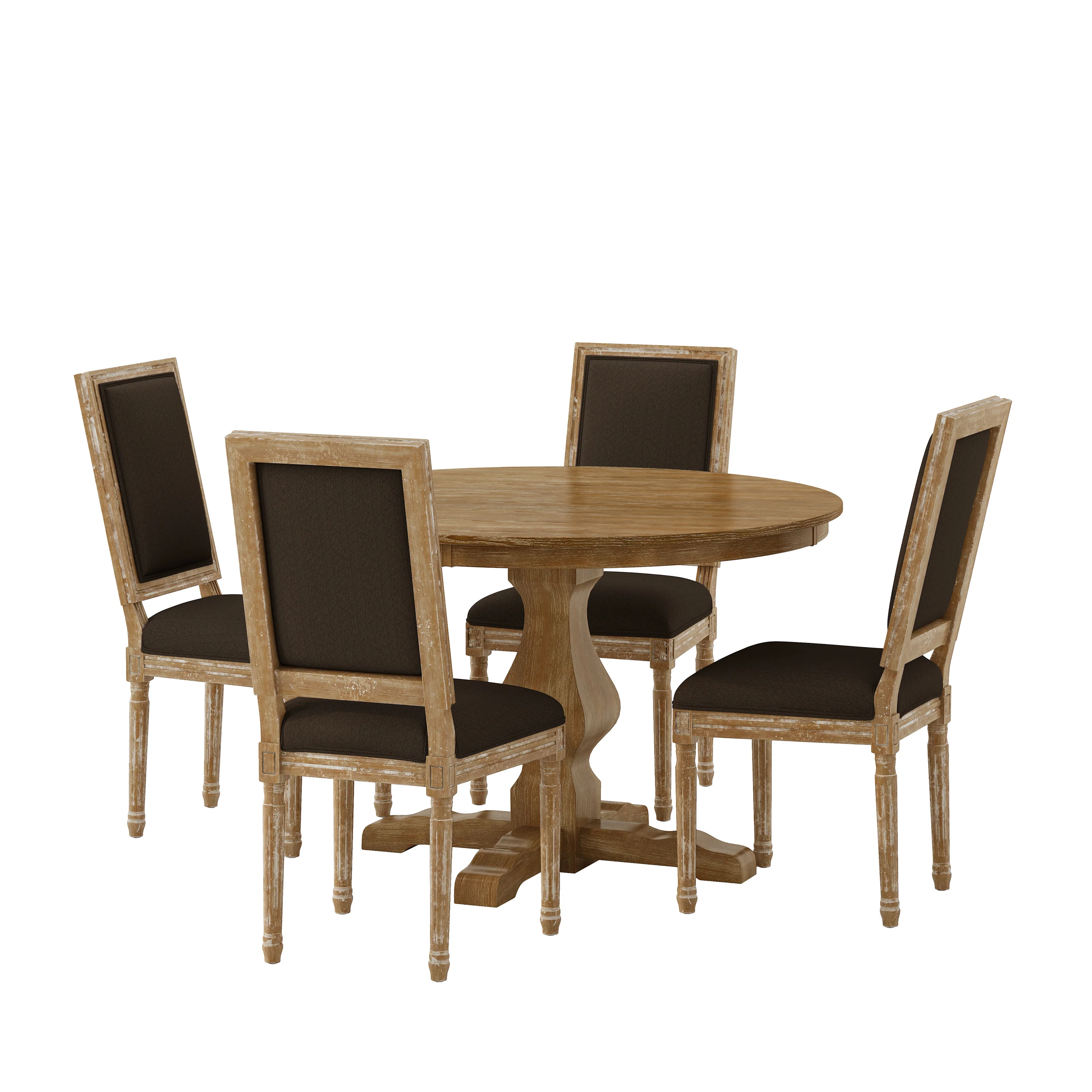 Merlene French Country Fabric Upholstered Wood 5 Piece Circular Dining Set - furnishings