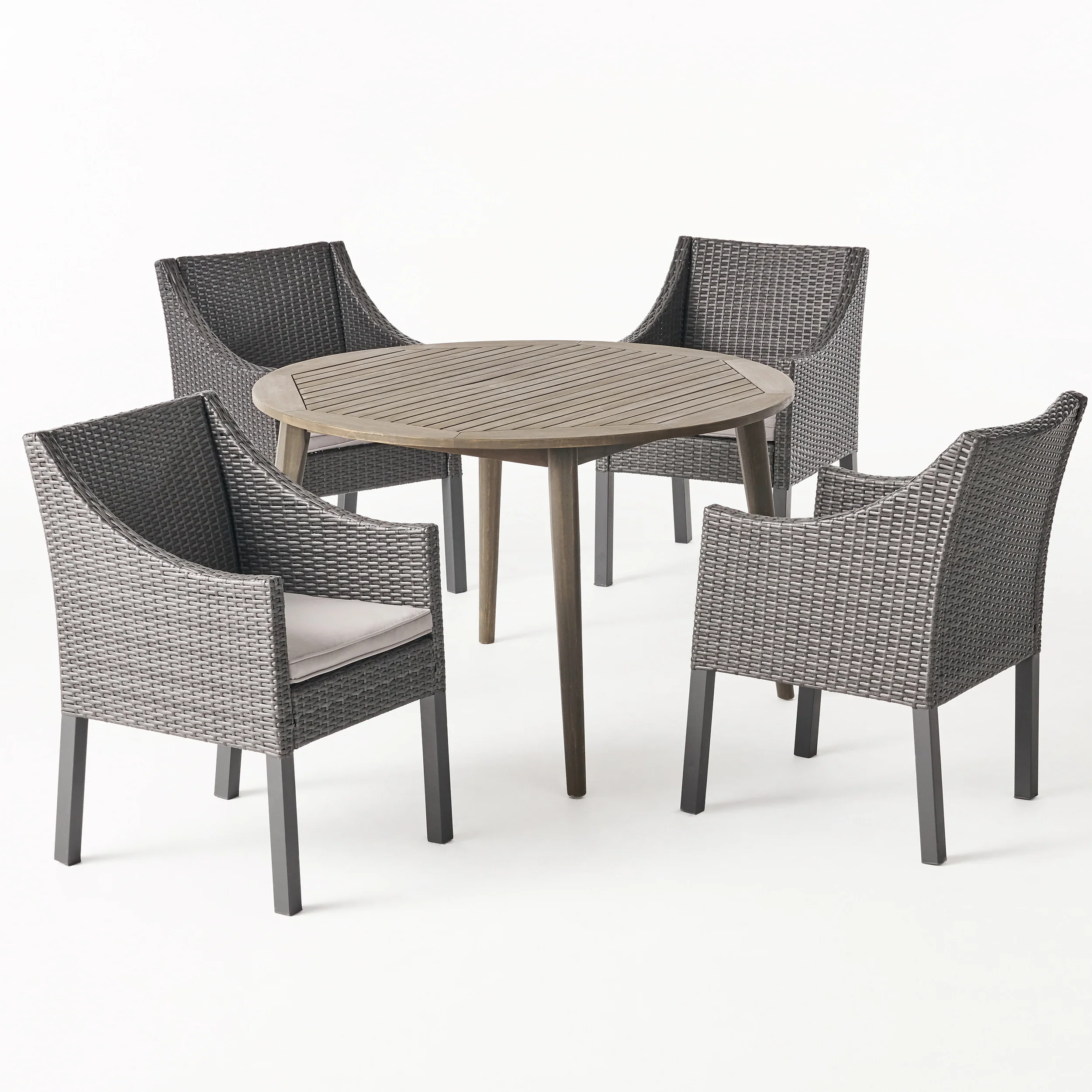 Shipp Outdoor 5 Piece Wood and Wicker Dining Set - furnishings