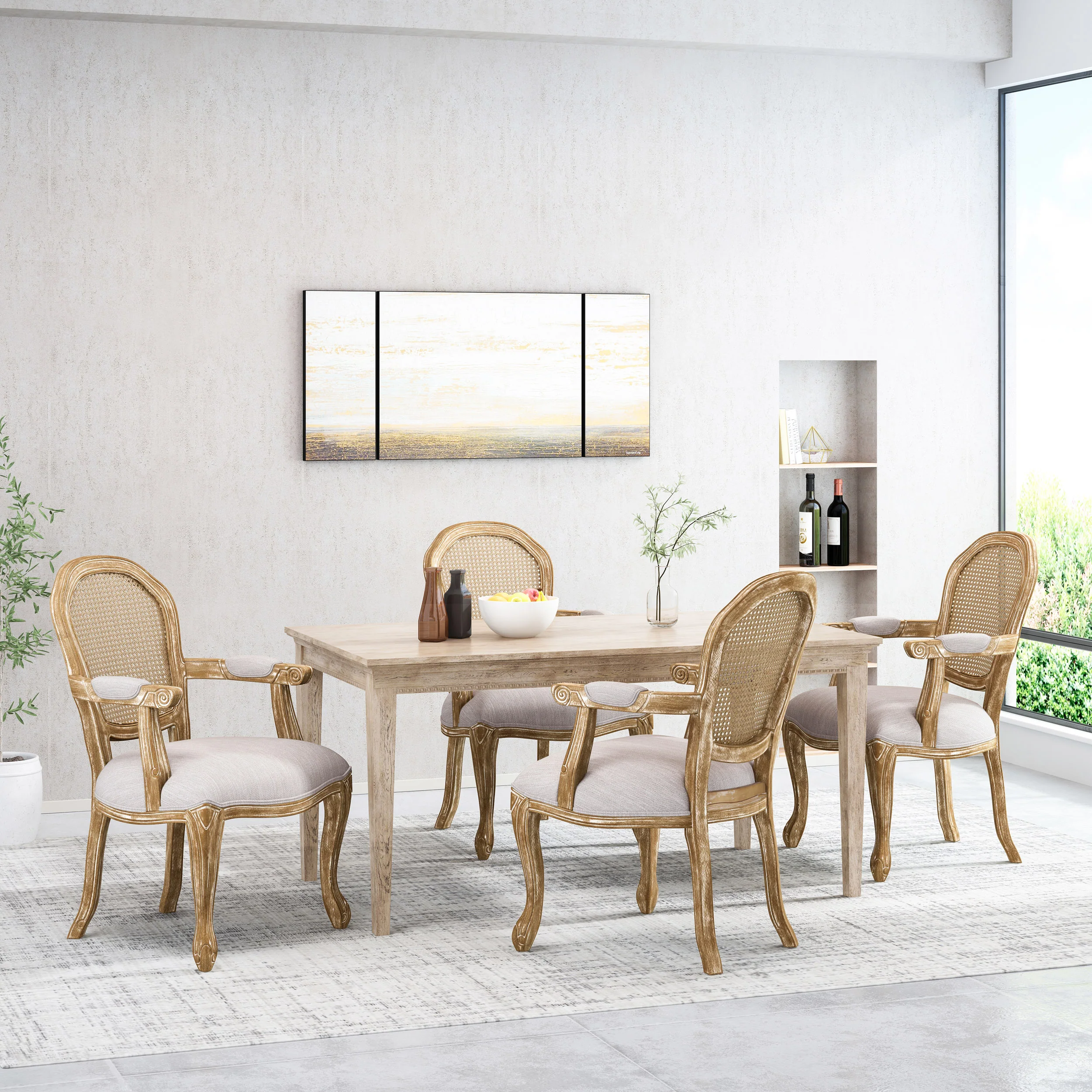 Mariette French Country Wood and Cane Upholstered Dining Chair, Set of 4 - furnishings