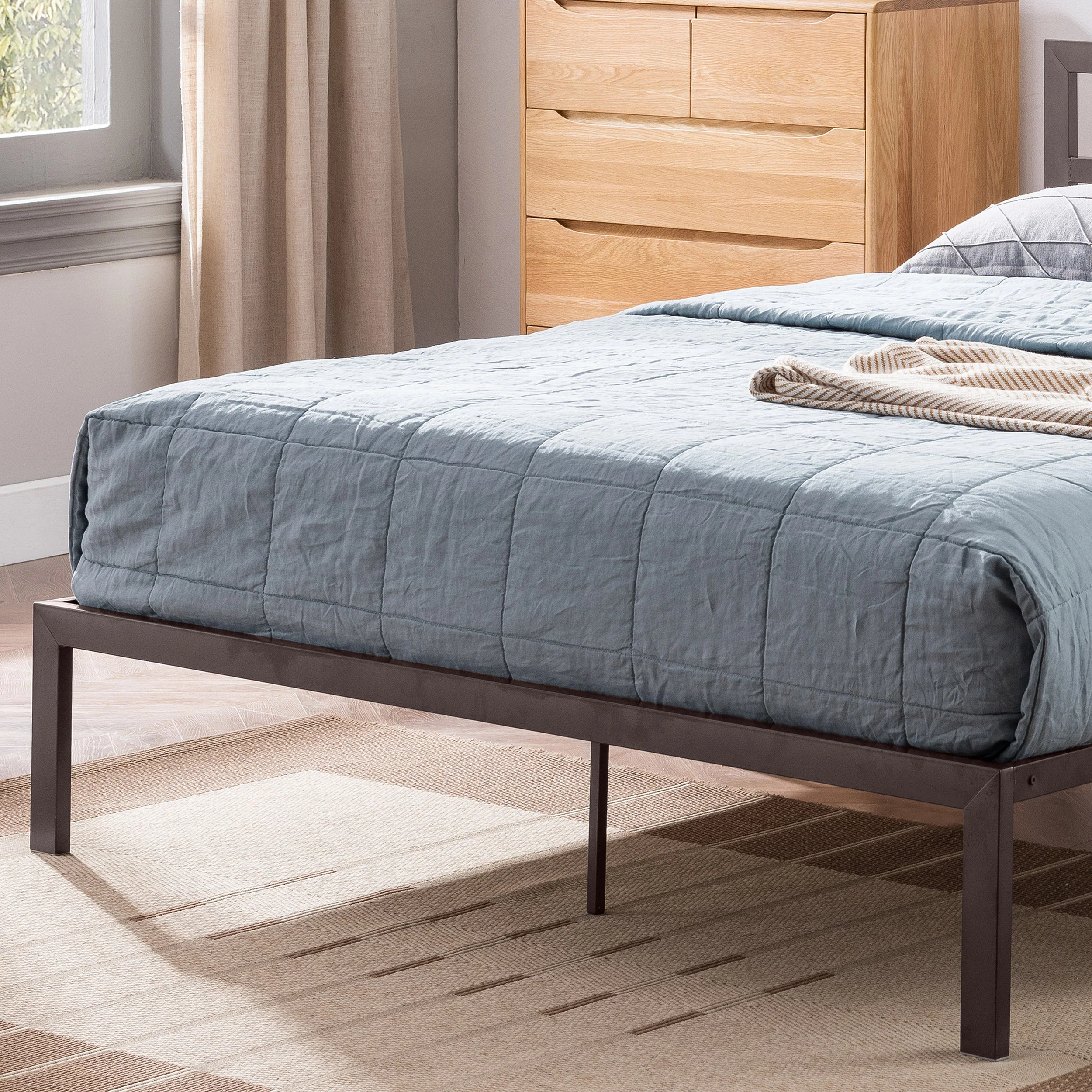 Jones Minimalistic Modern Slat Iron Queen-Size Bed Frame - furnishings