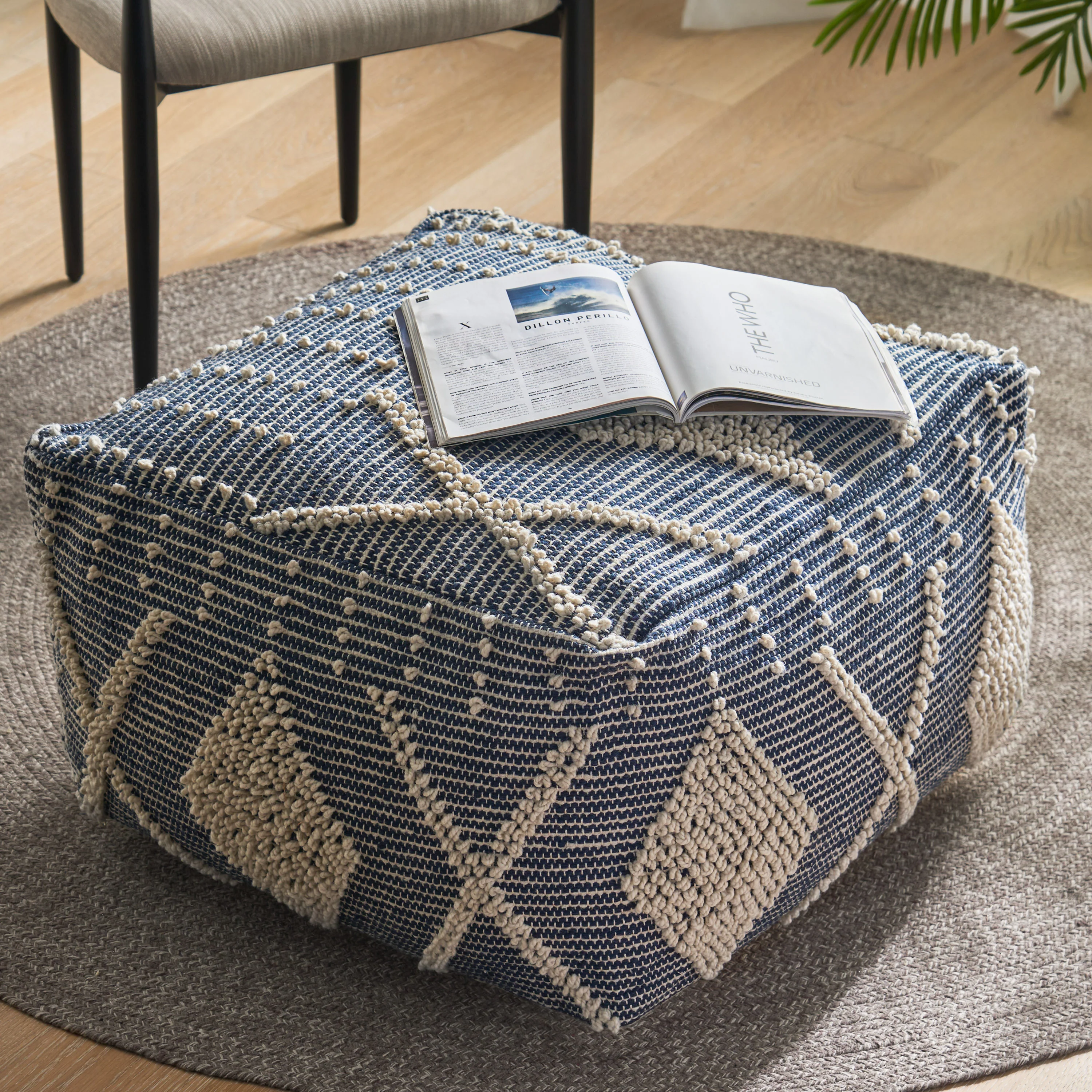 Dereka Contemporary Handcrafted Faux Yarn Pouf - furnishings
