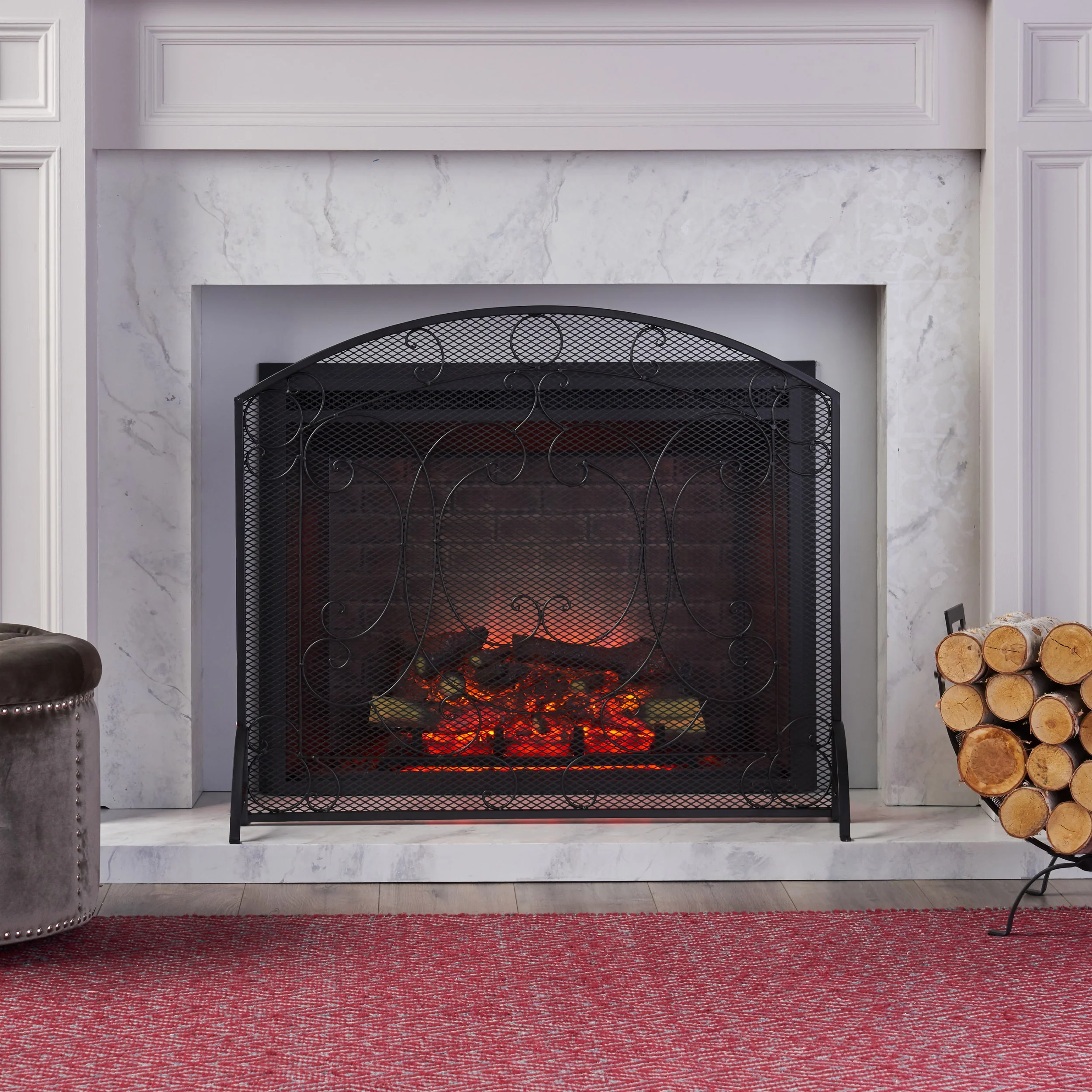 Griffin Contemporary Iron Fireplace Screen - furnishings