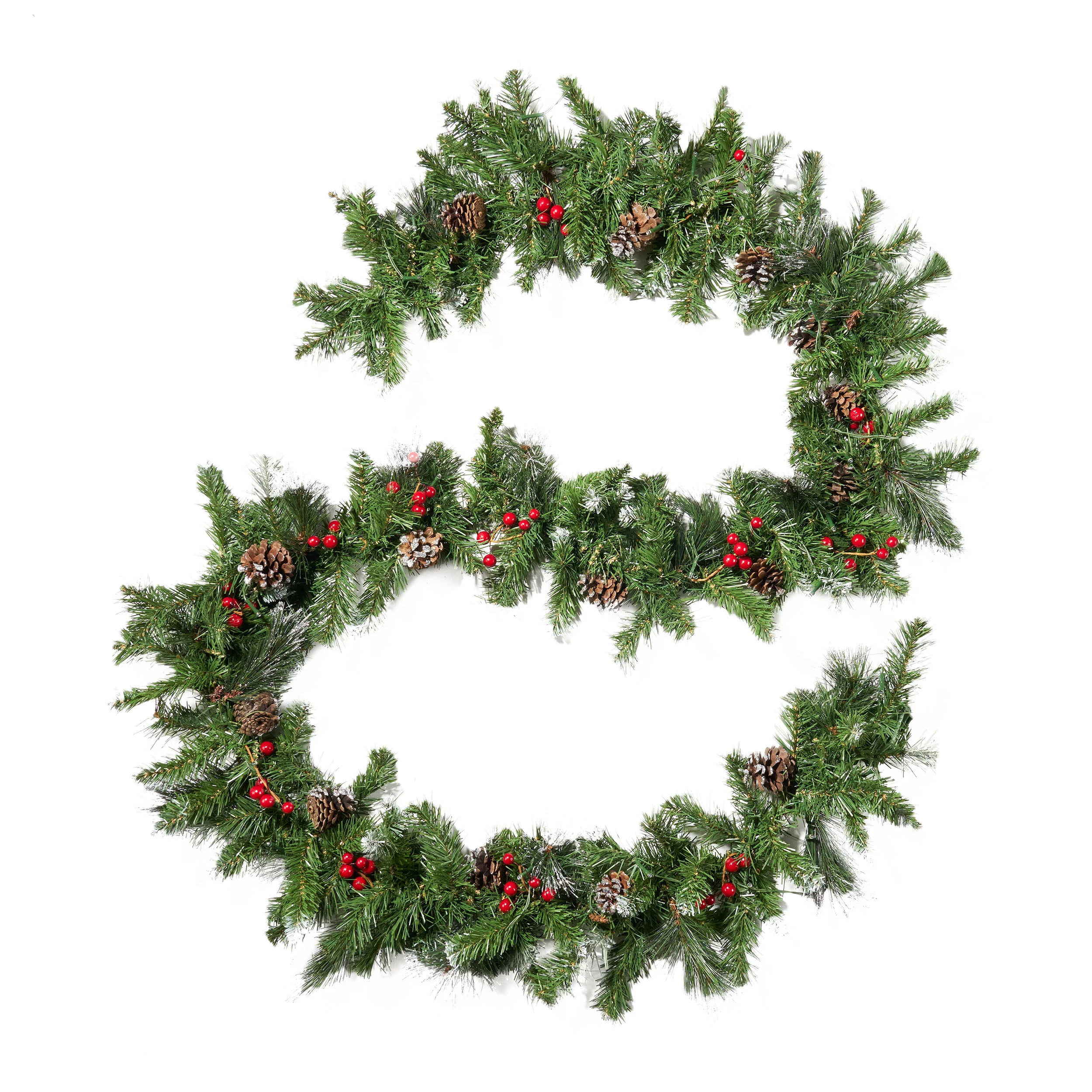 9-foot Mixed Spruce Pre-Lit Warm White LED Artificial Christmas Garland with Glitter Branches, Red Berries and Pinecones - furnishings