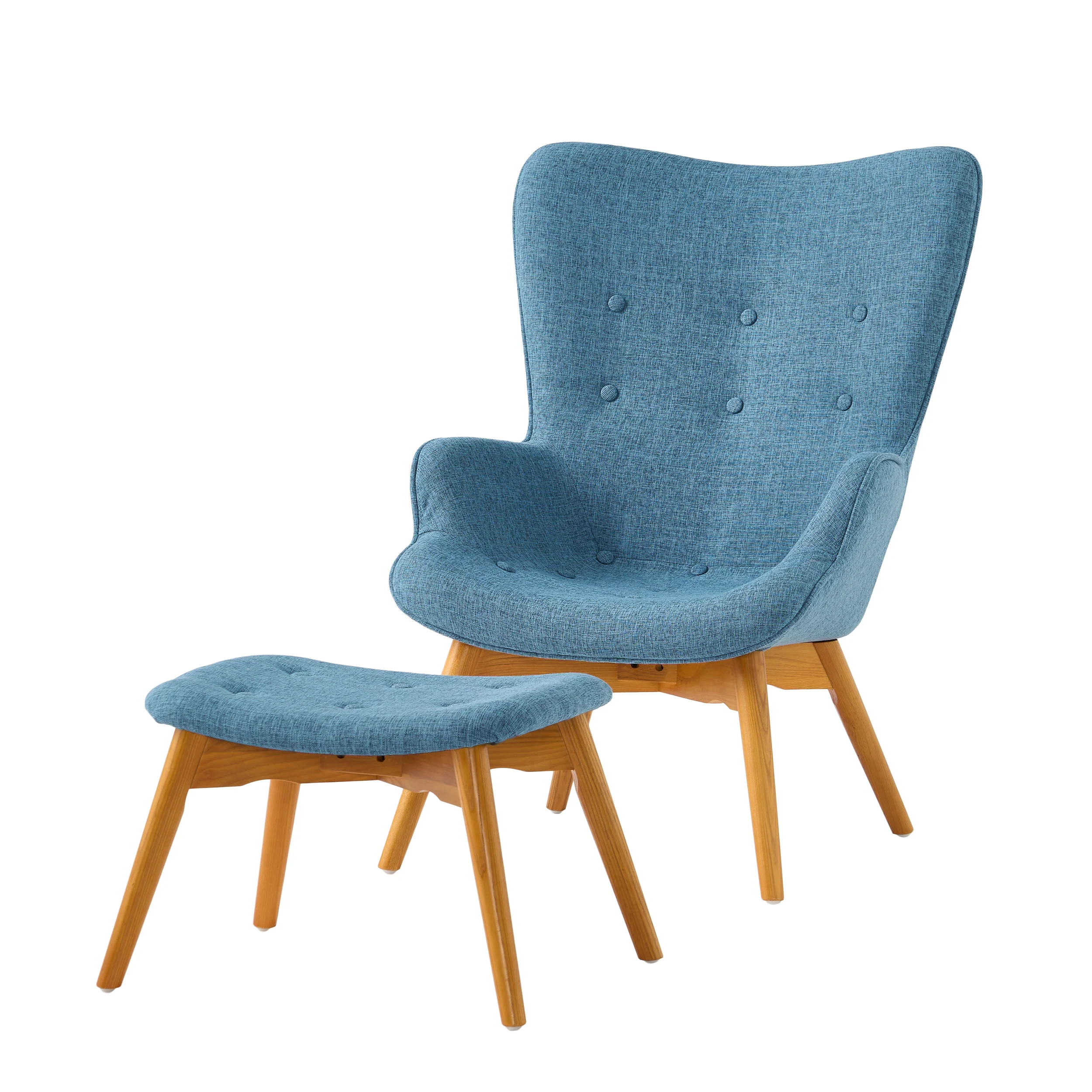 Acantha Mid-Century Modern Wingback Fabric Chair and Ottoman Set - furnishings