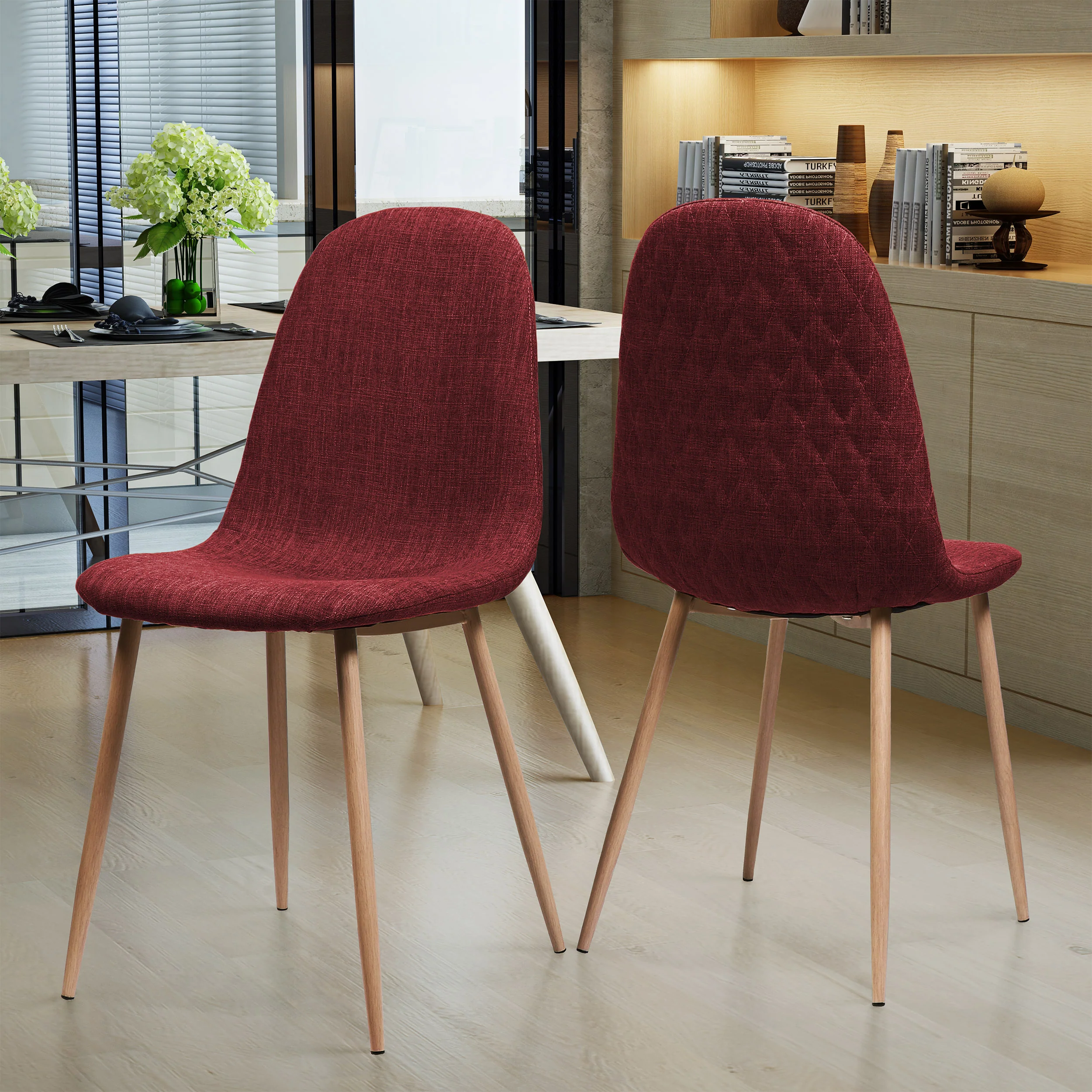 Sherdan Mid Century Fabric Dining Chairs with Wood Finished Legs - Set of 2 - furnishings