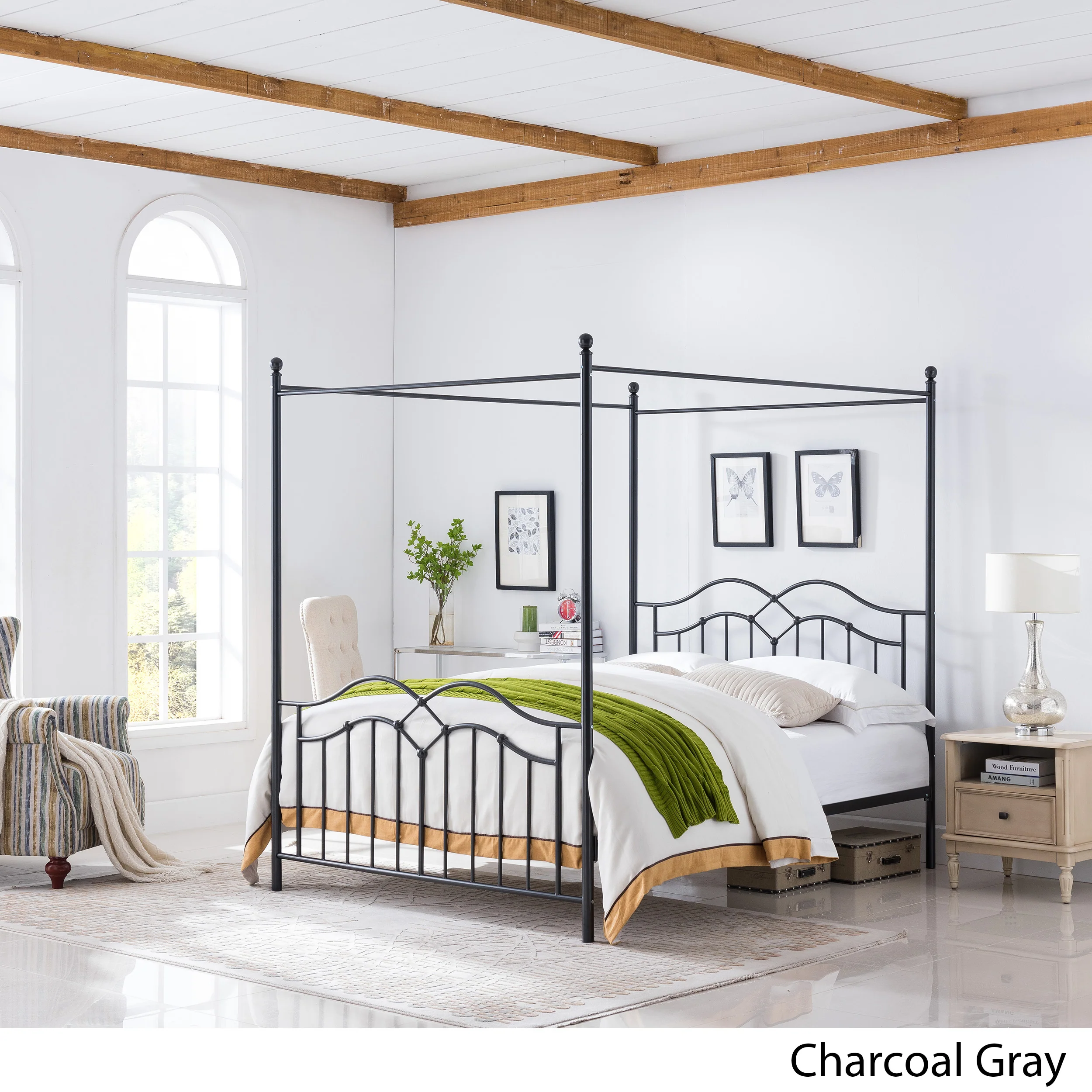 Simona Traditional Iron Canopy Queen Bed Frame - furnishings