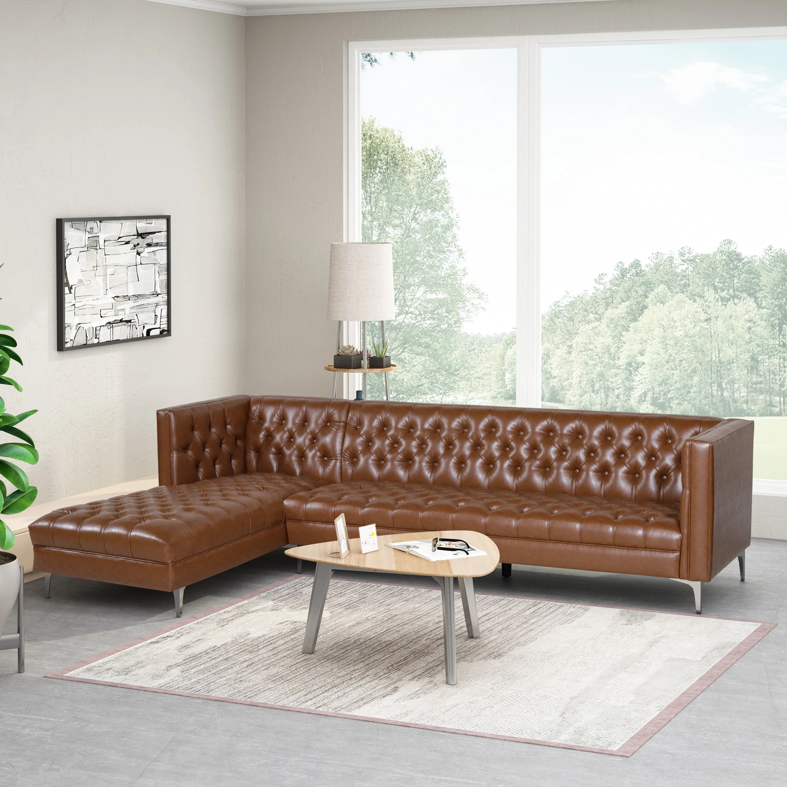 Camrose Contemporary Tufted 4 Seater Chaise Lounge Sectional Sofa - furnishings