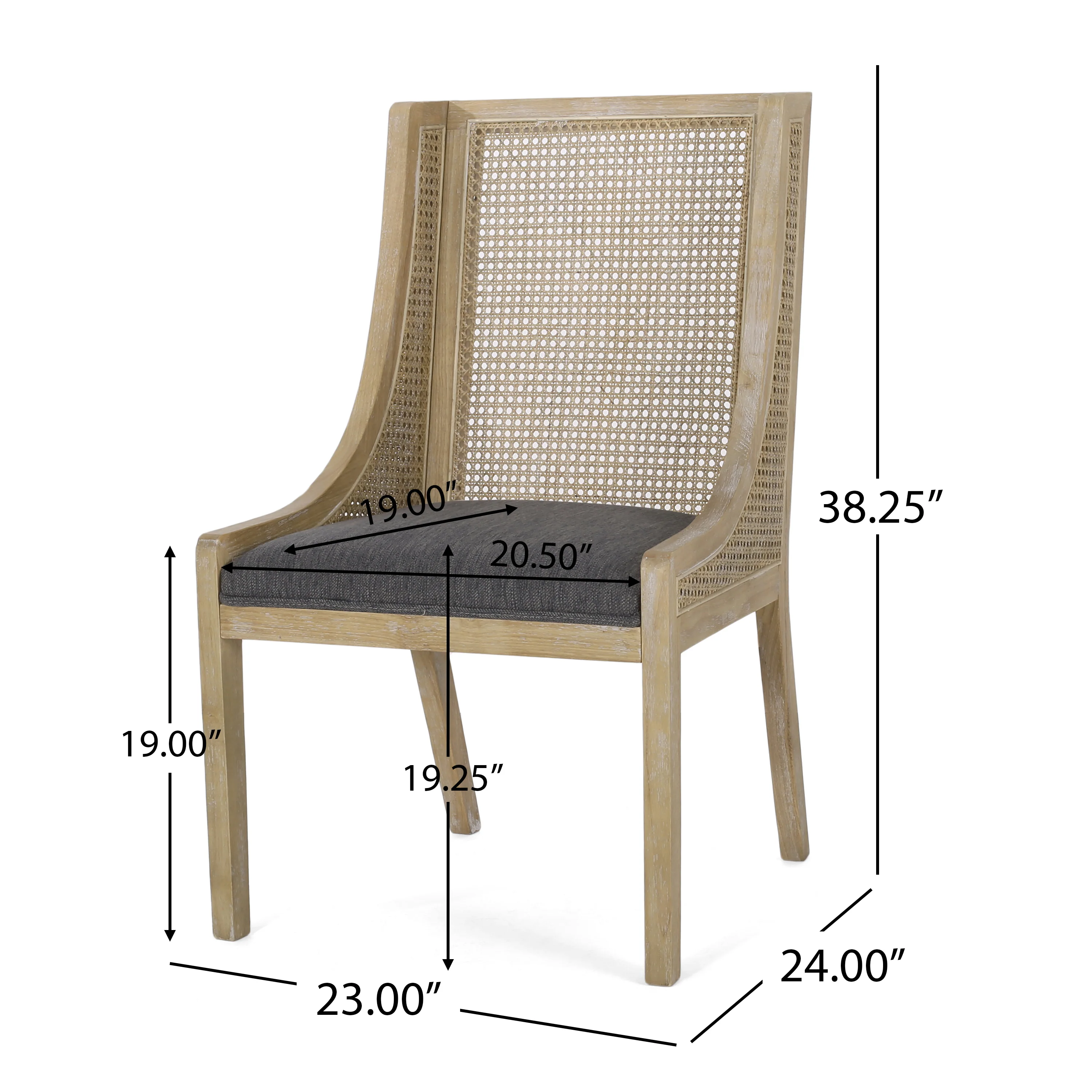 Wendell Rustic Cane and Wood Upholstered Dining Chairs, Set of 2 - furnishings