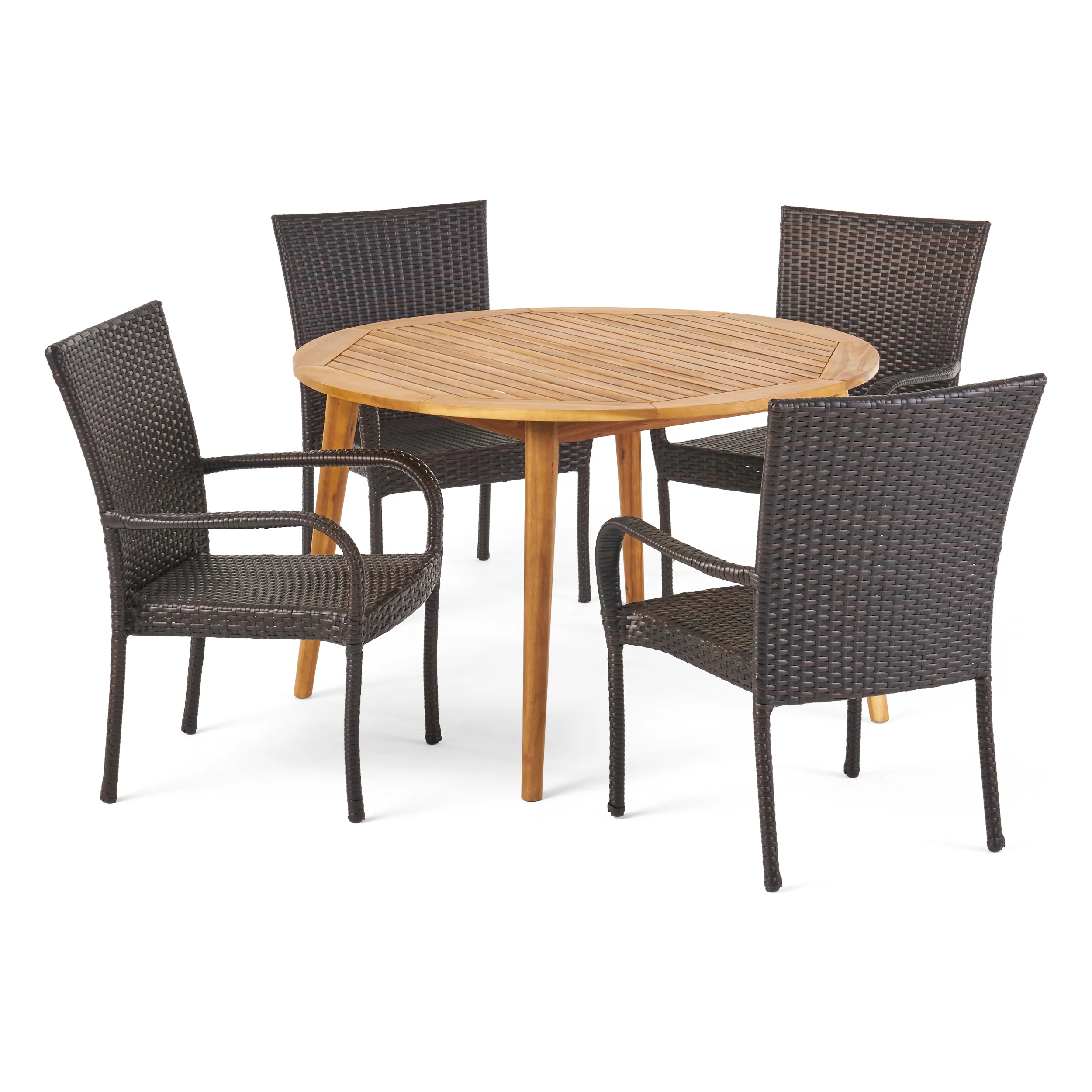 Ivey Outdoor 5 Piece Wood and Wicker Dining Set - furnishings
