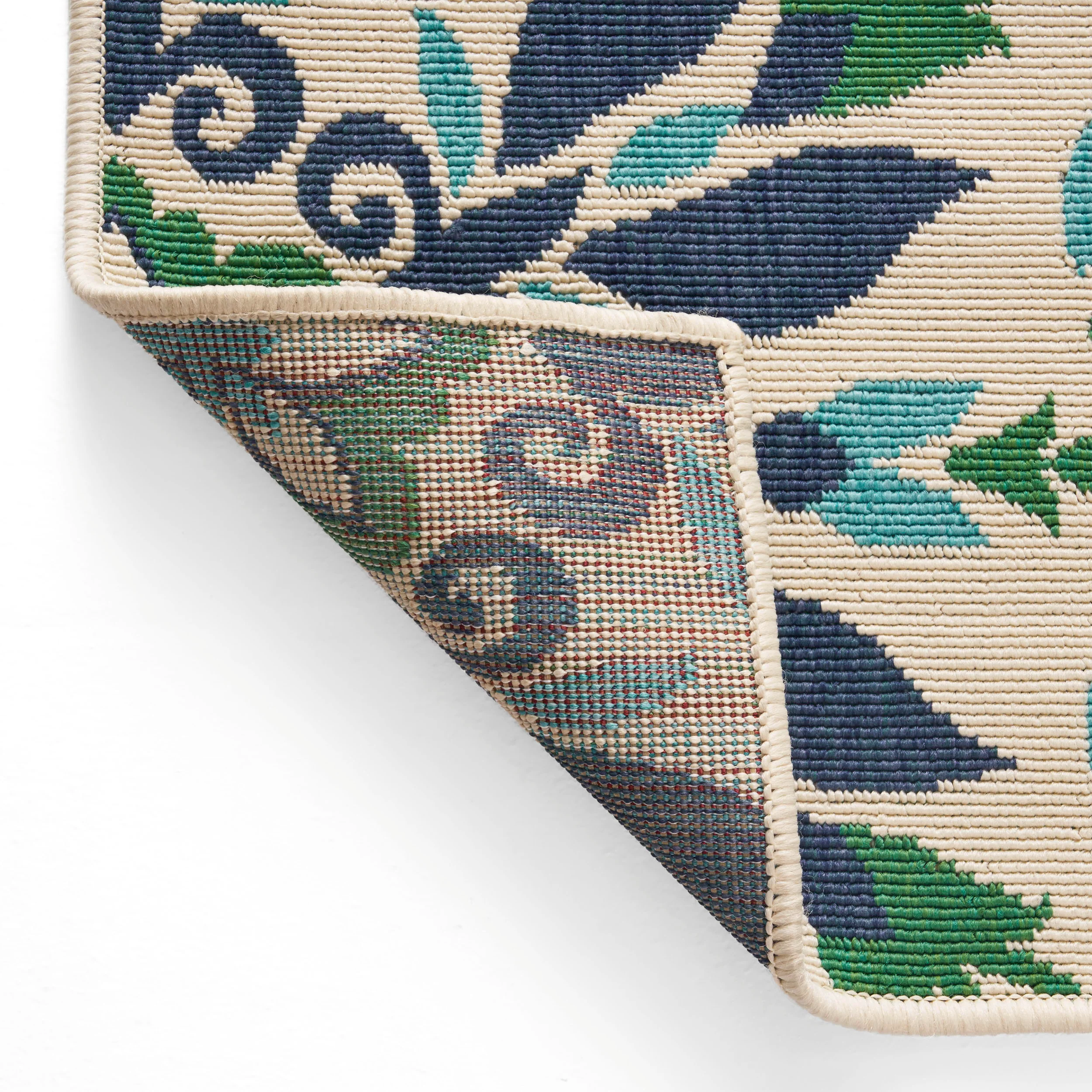 Phoebe Outdoor Medallion Area Rug, Ivory and Blue - furnishings
