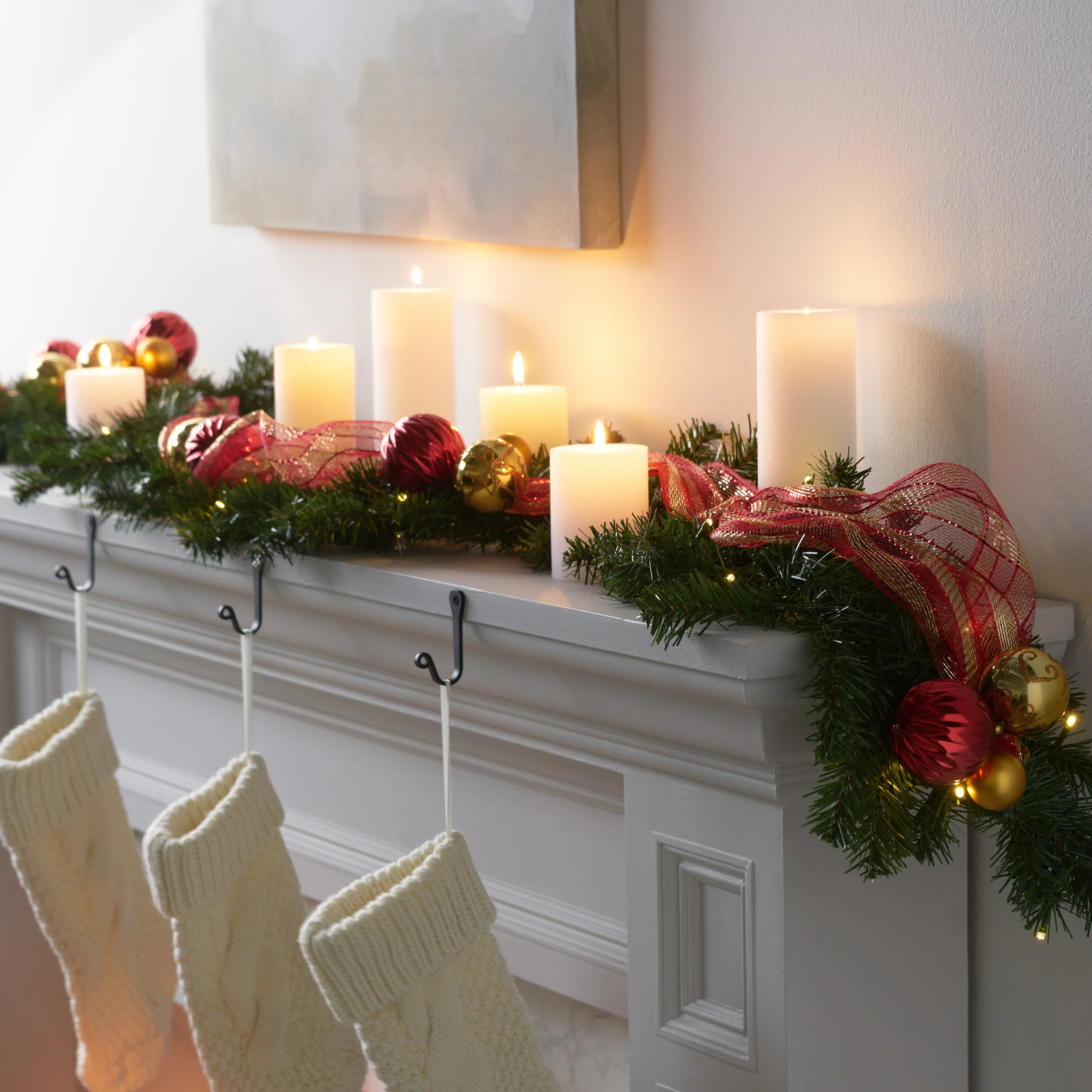 9-foot Noble Fir Pre-Lit Warm White LED Pre-Decorated Artificial Christmas Garland - furnishings