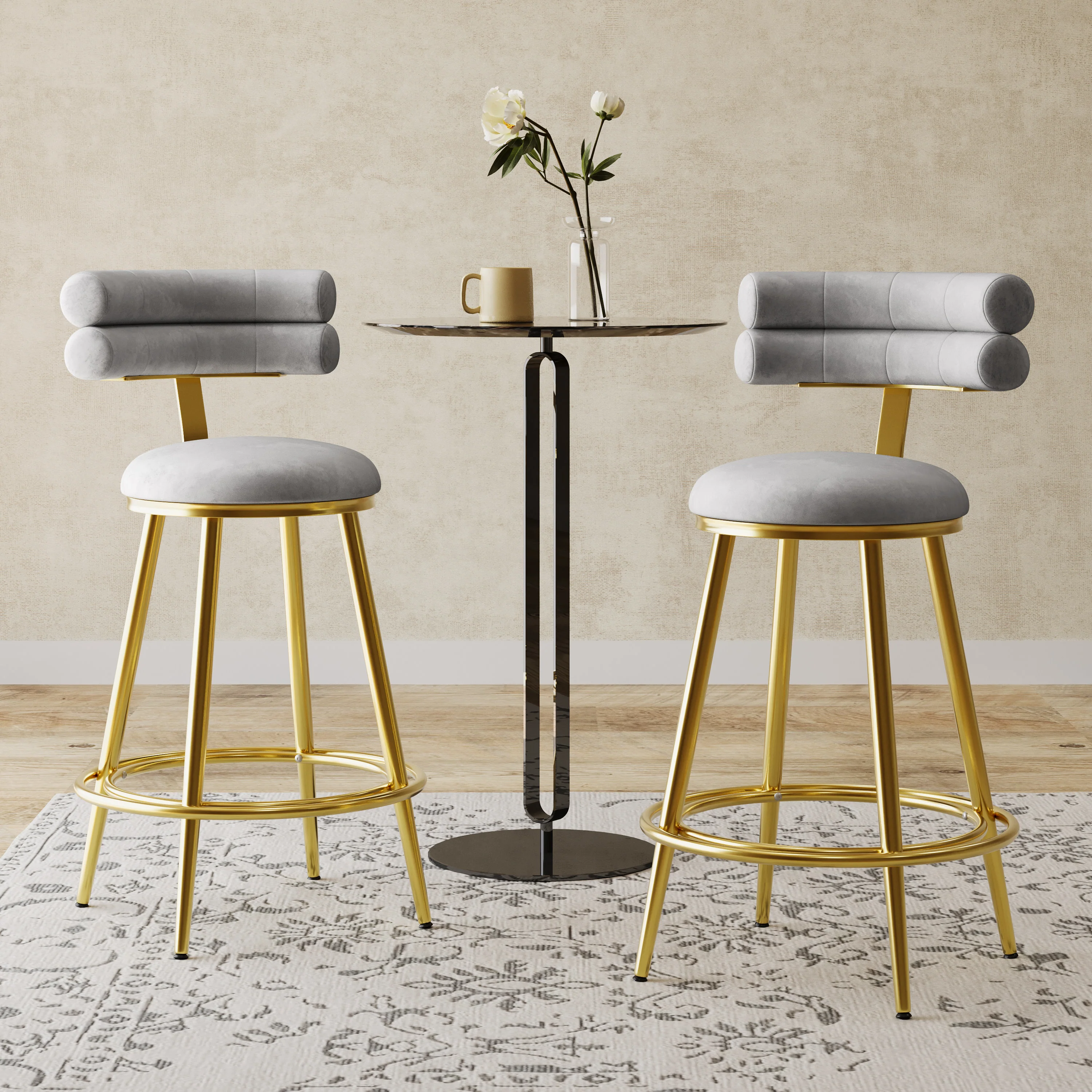 Jaspere Velvet Upholstery Counter Stools, Set of 2 - furnishings