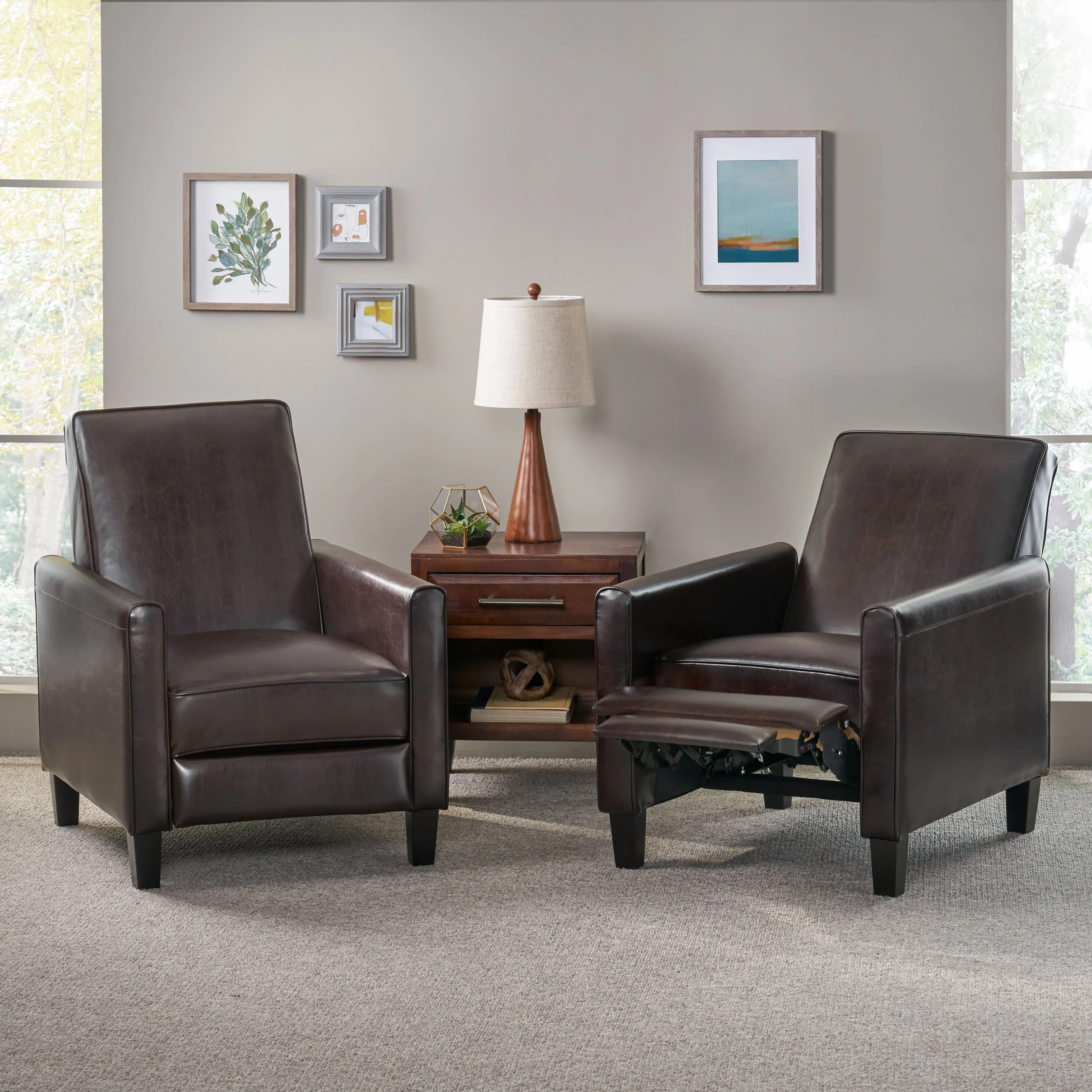Olinda Contemporary Bonded Leather Recliner (Set of 2) - furnishings