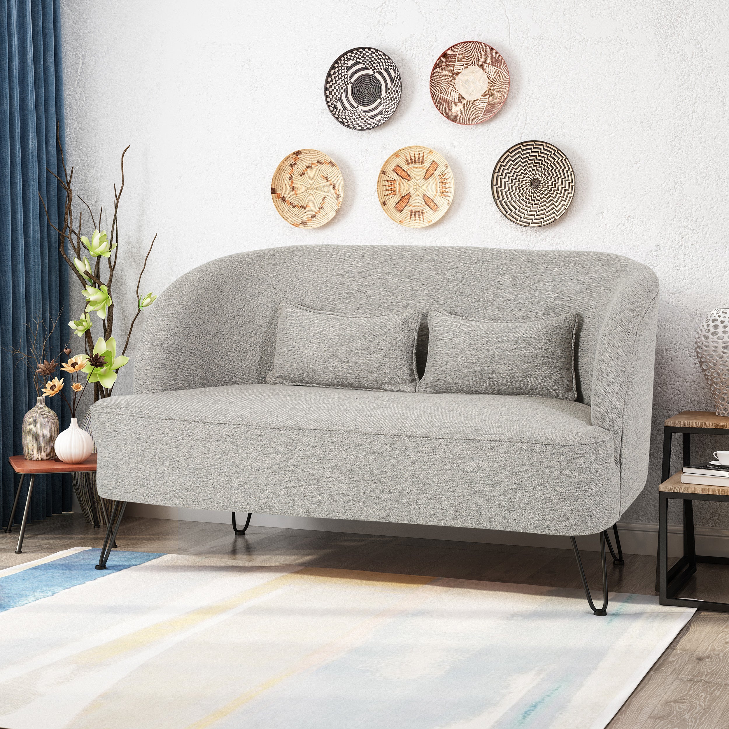 Jordan Modern Fabric Settee with Hairpin Legs - furnishings
