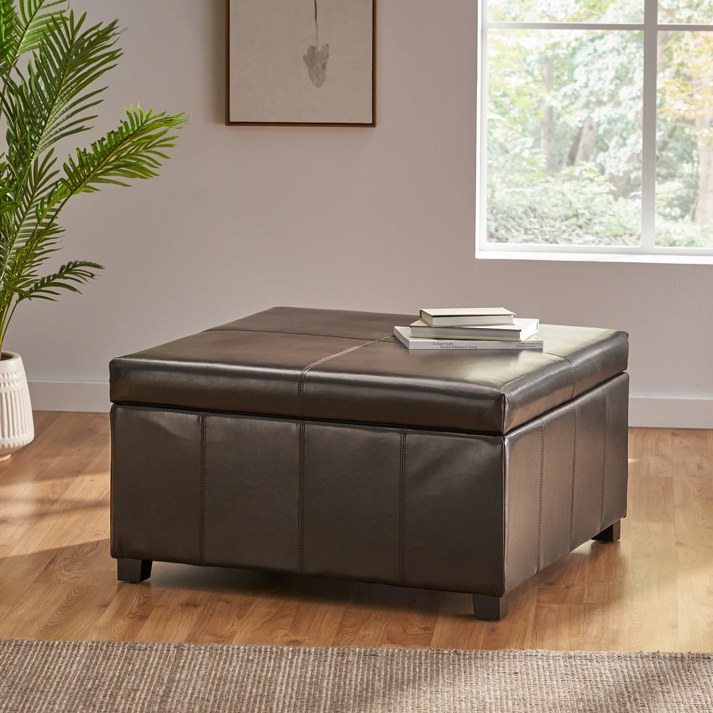 Berkeley Espresso Leather Storage Ottoman Coffee Table - furnishings