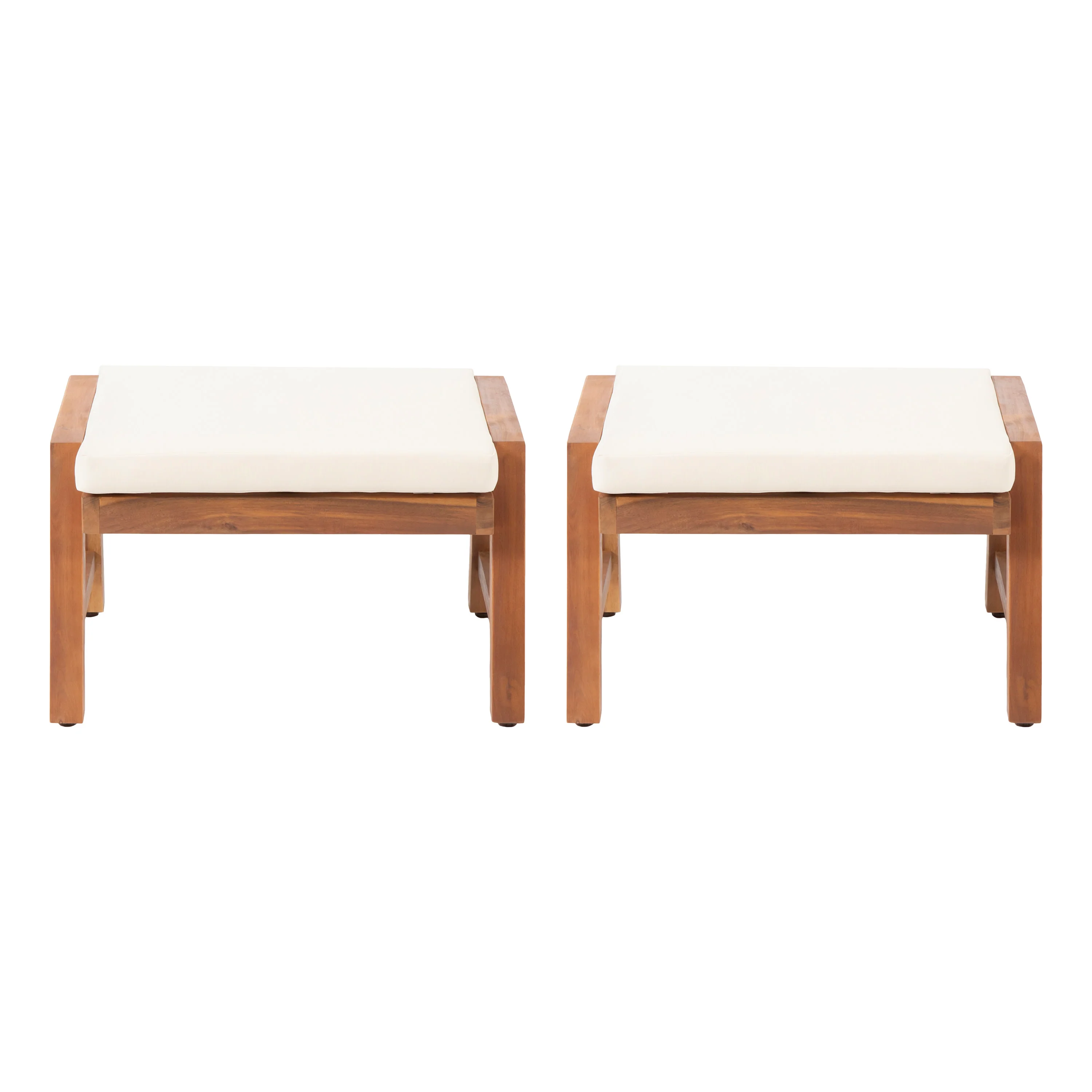 Avacyn Outdoor Acacia Wood Ottomans with Cushion, Set of 2 - furnishings