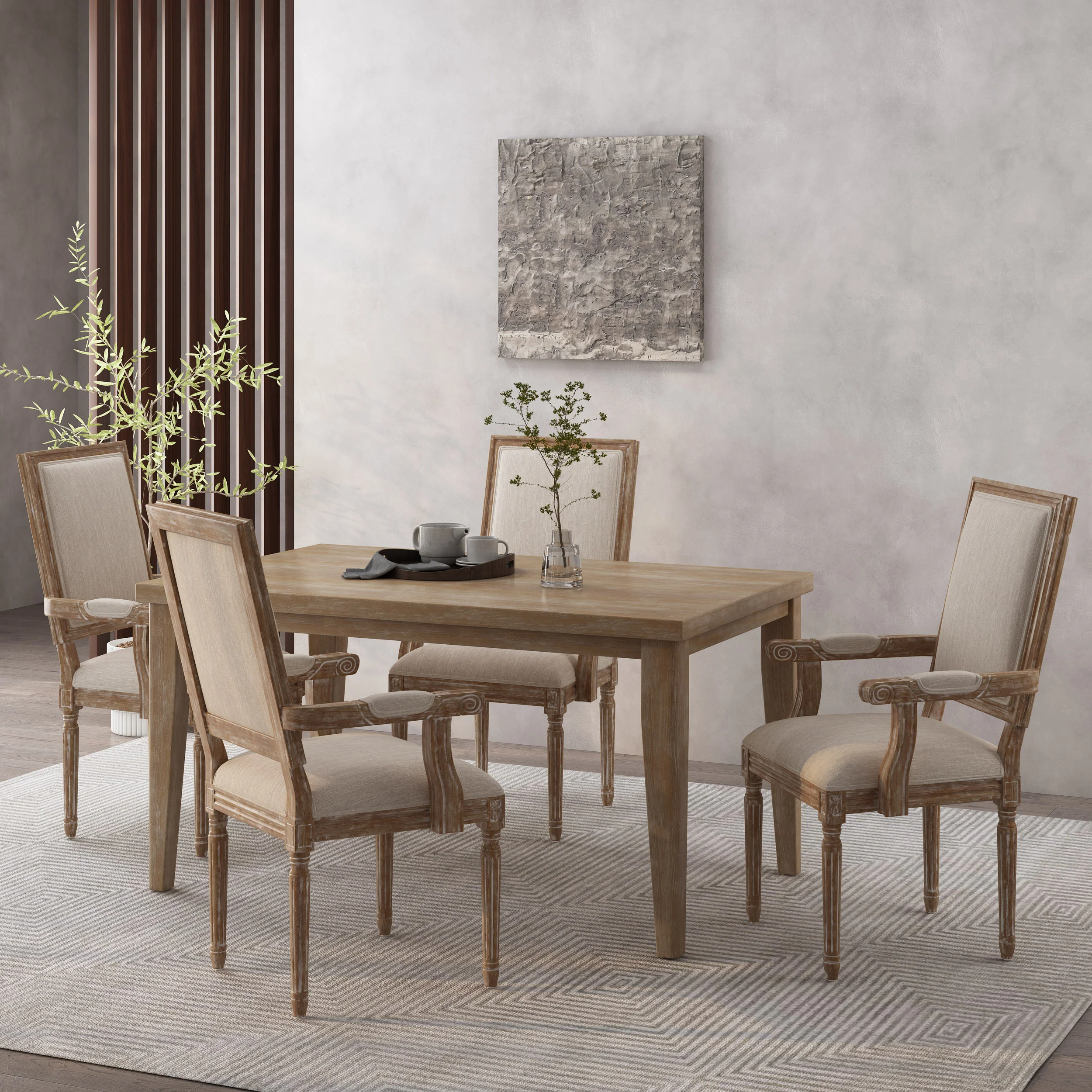 Ashlyn French Country Fabric Upholstered Wood Dining Chairs, Set of 4 - furnishings