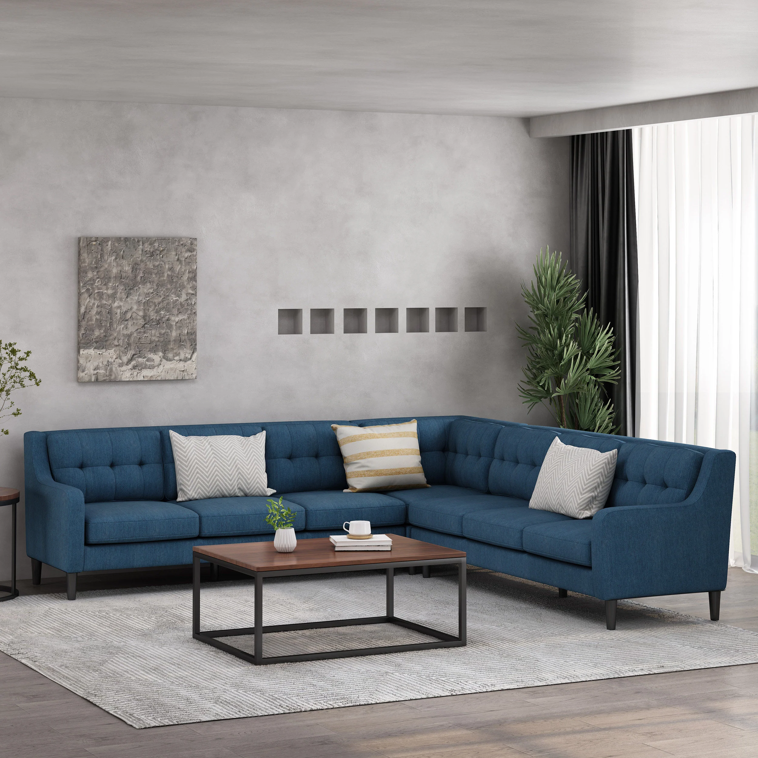 McCone Contemporary Tufted Fabric 7 Seater Sectional Sofa Set - furnishings