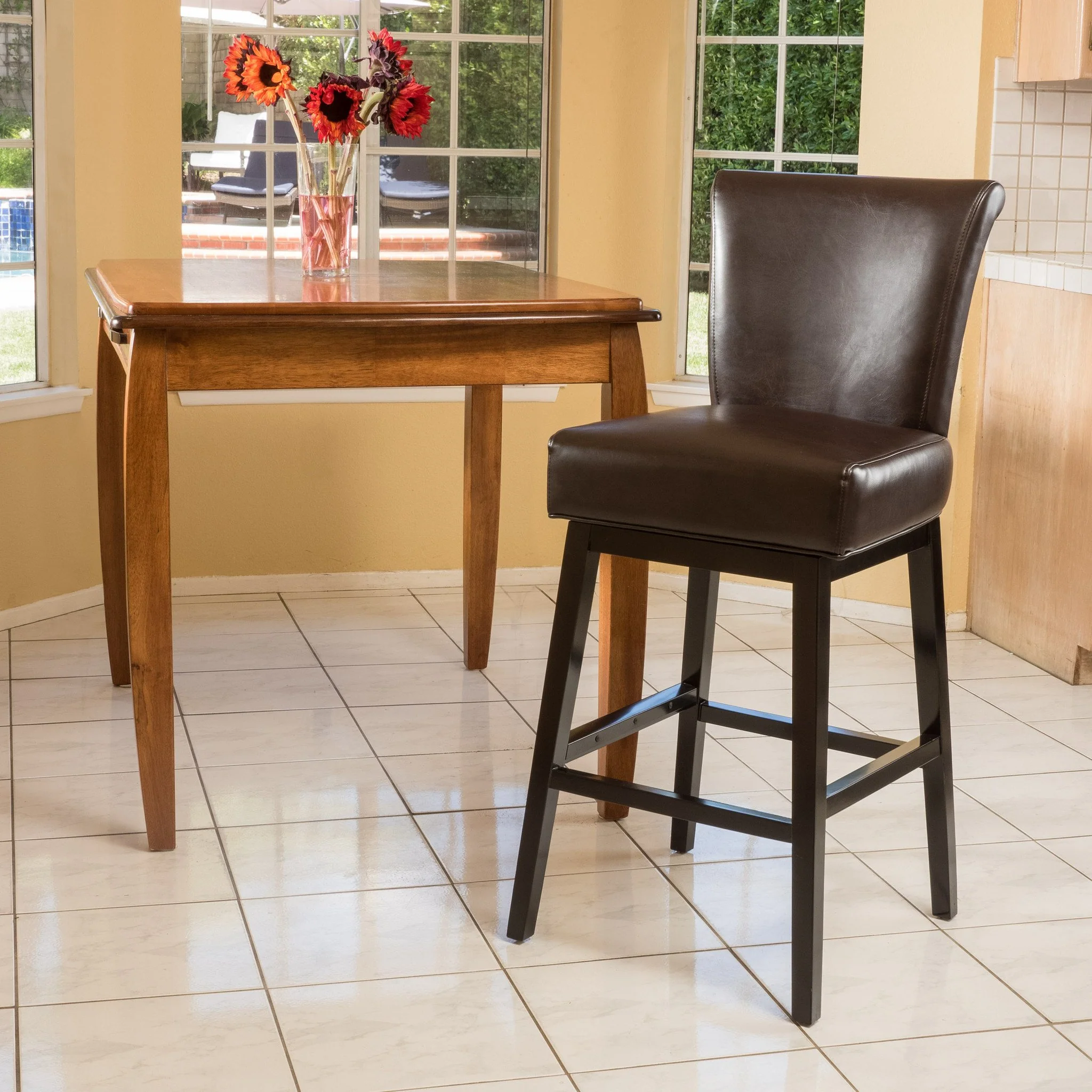Madoc Brown Leather 31-Inch Swivel Barstool - furnishings